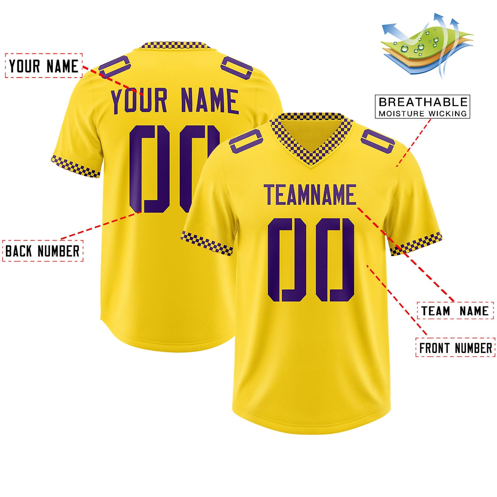 Custom Gold Purple Personalized Neckline Square Classic Authentic Football Jersey
