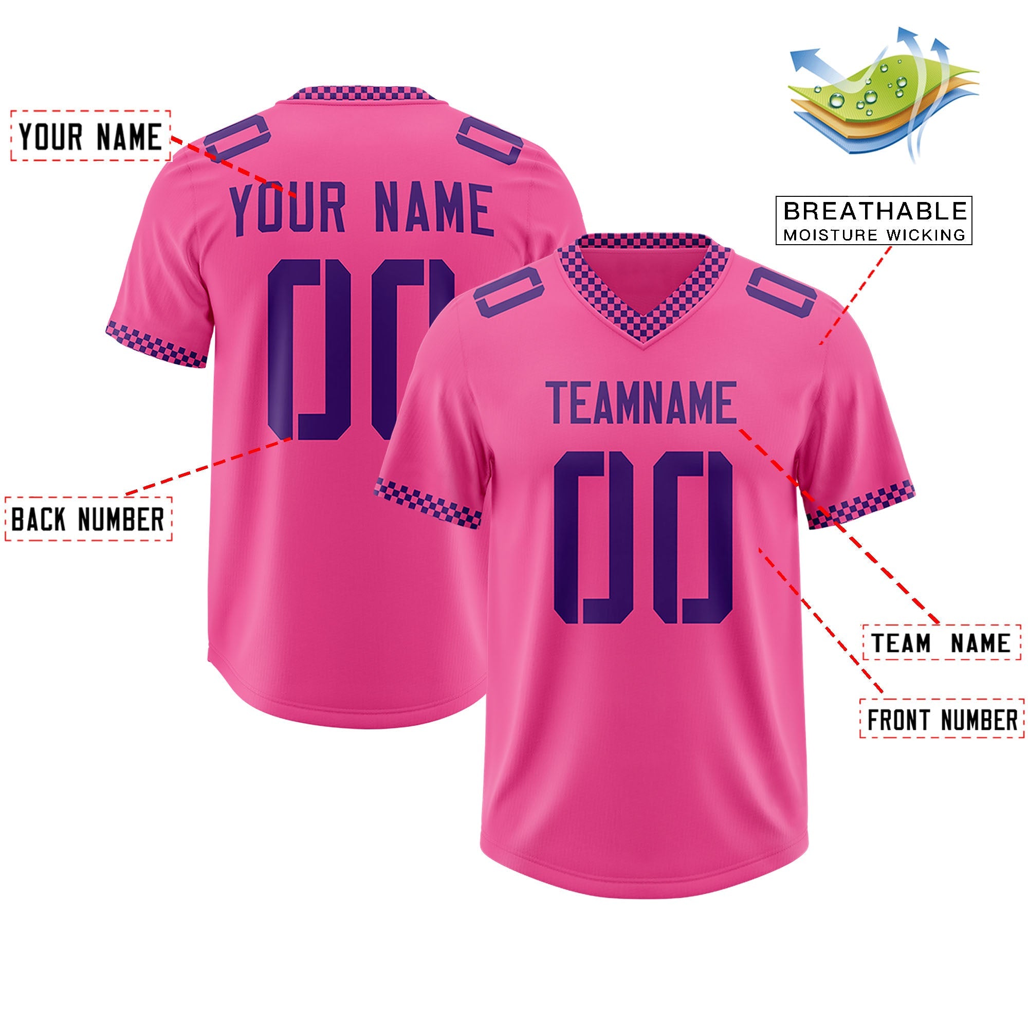Custom Pink Purple Personalized Neckline Square Classic Authentic Football Jersey