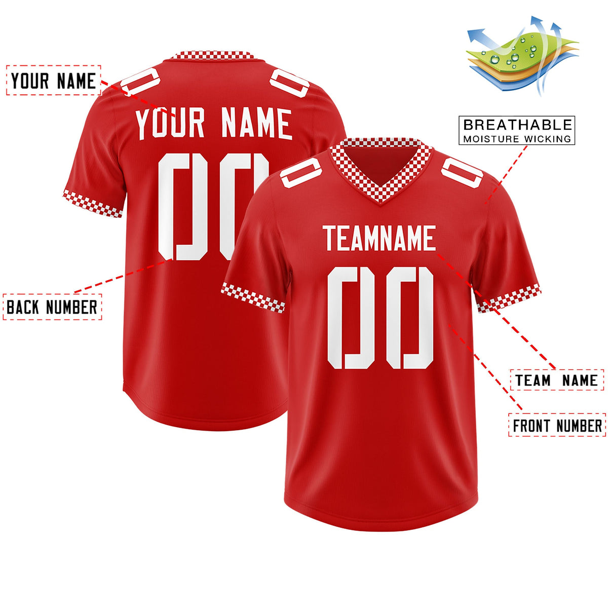 Custom Red White Personalized Neckline Square Classic Authentic Football Jersey