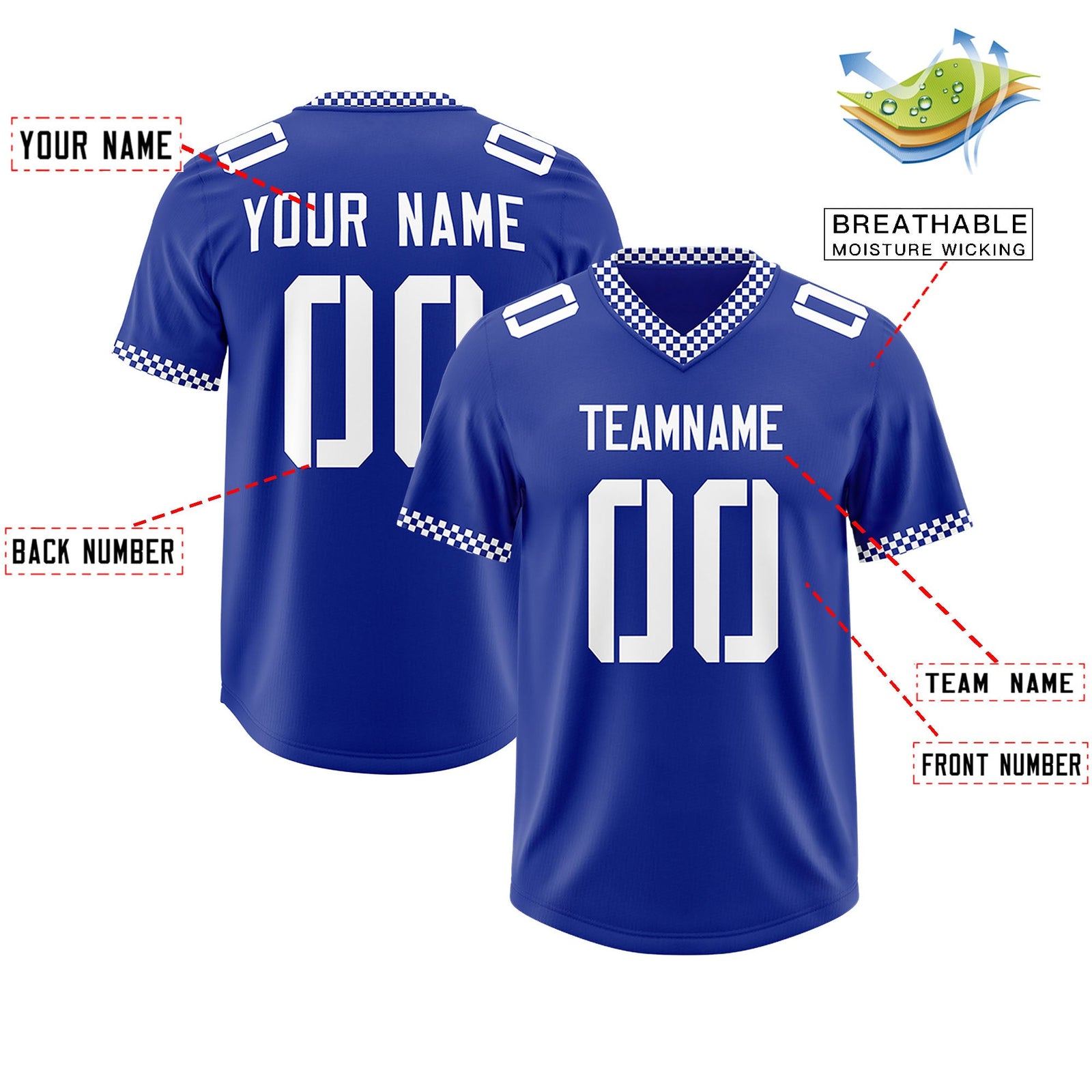 Custom Royal White Personalized Neckline Square Classic Authentic Football Jersey