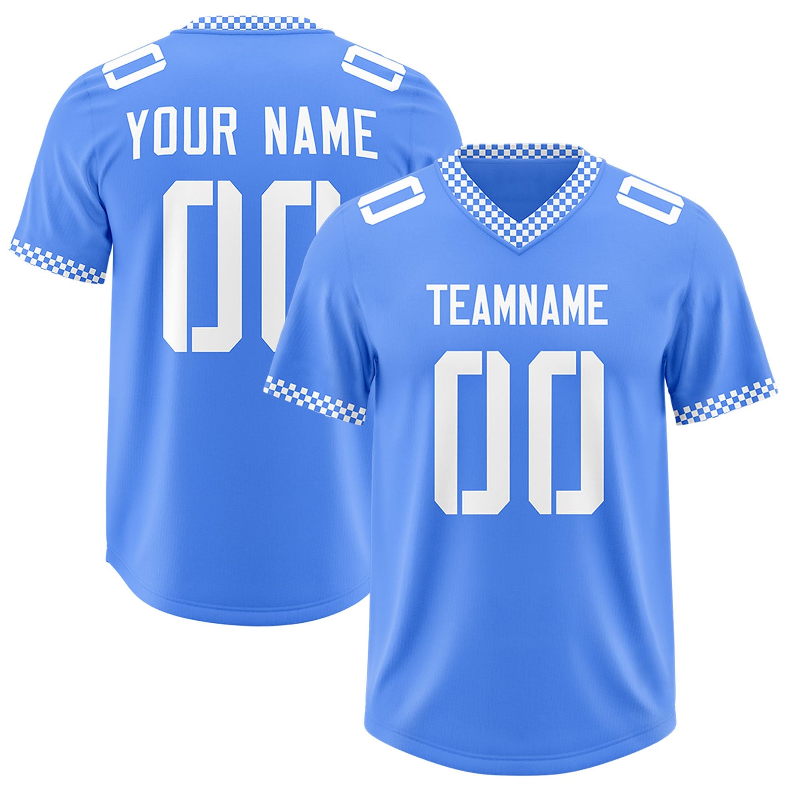 Custom Powder Blue White Personalized Neckline Square Classic Authentic Football Jersey