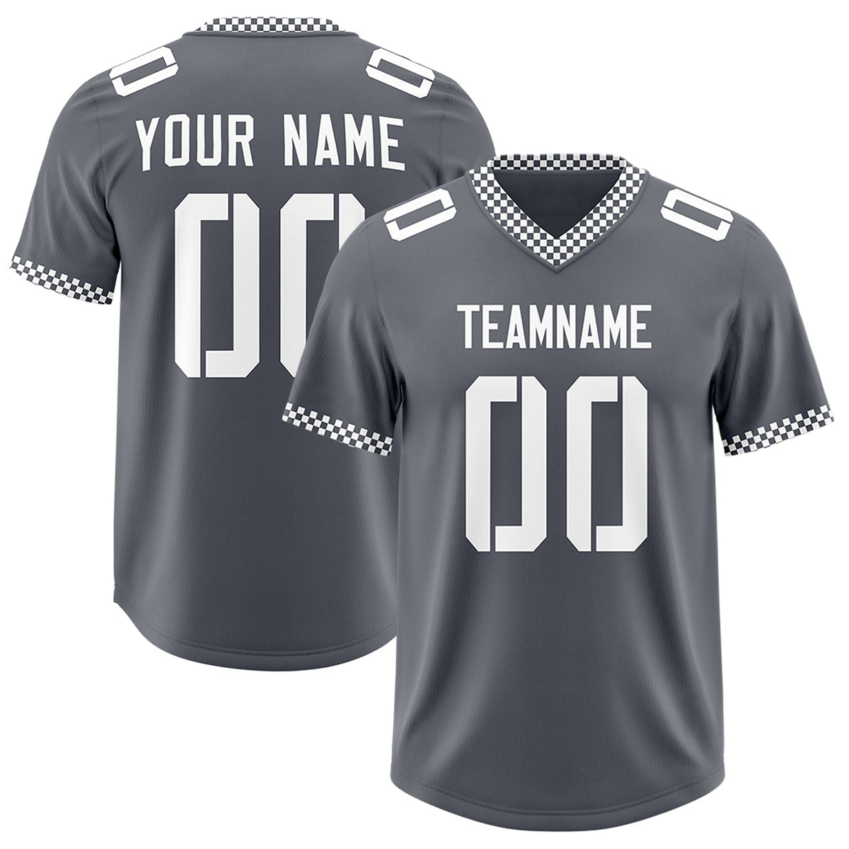 Custom Dark Gray White Personalized Neckline Square Classic Authentic Football Jersey