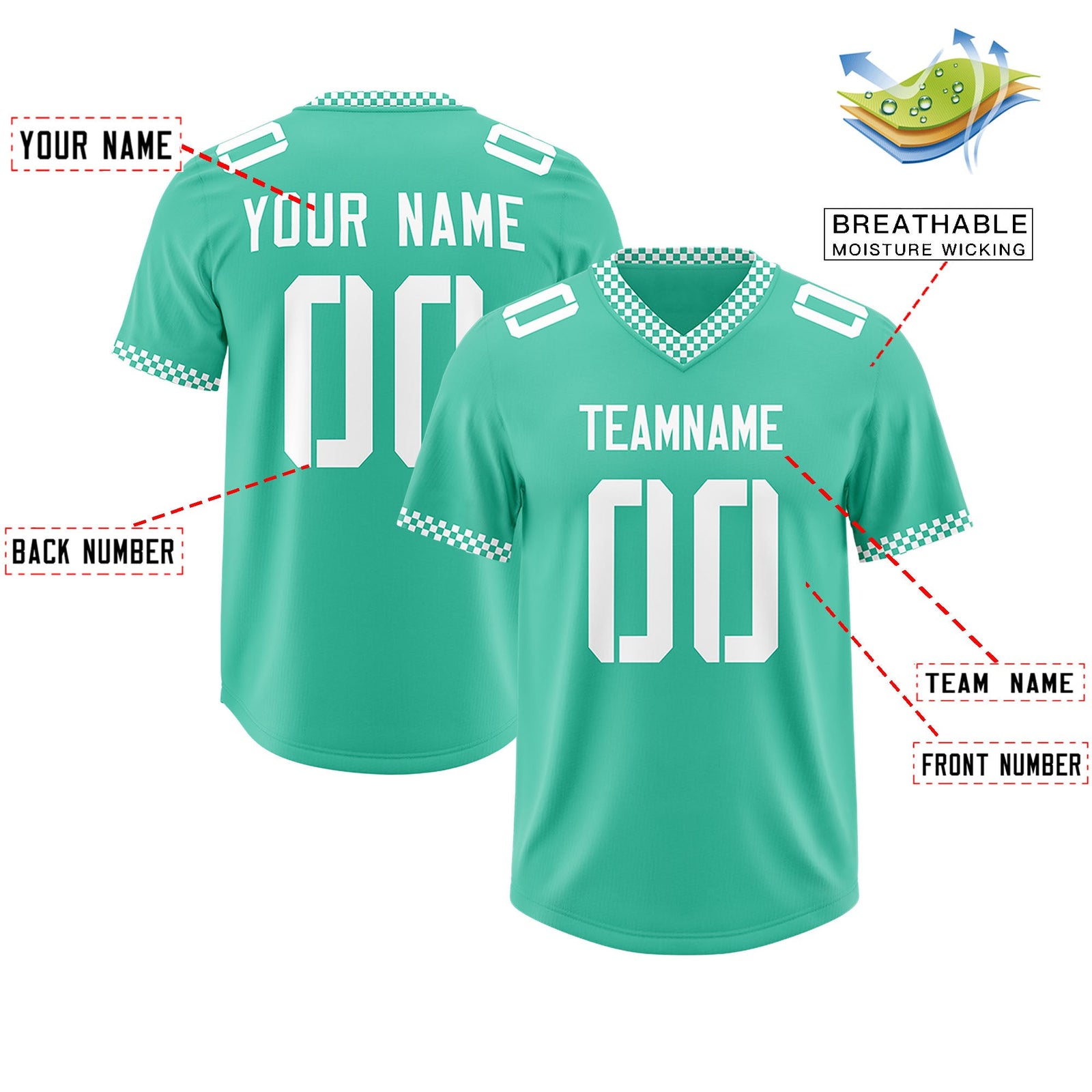 Custom Bright Green White Personalized Neckline Square Classic Authentic Football Jersey