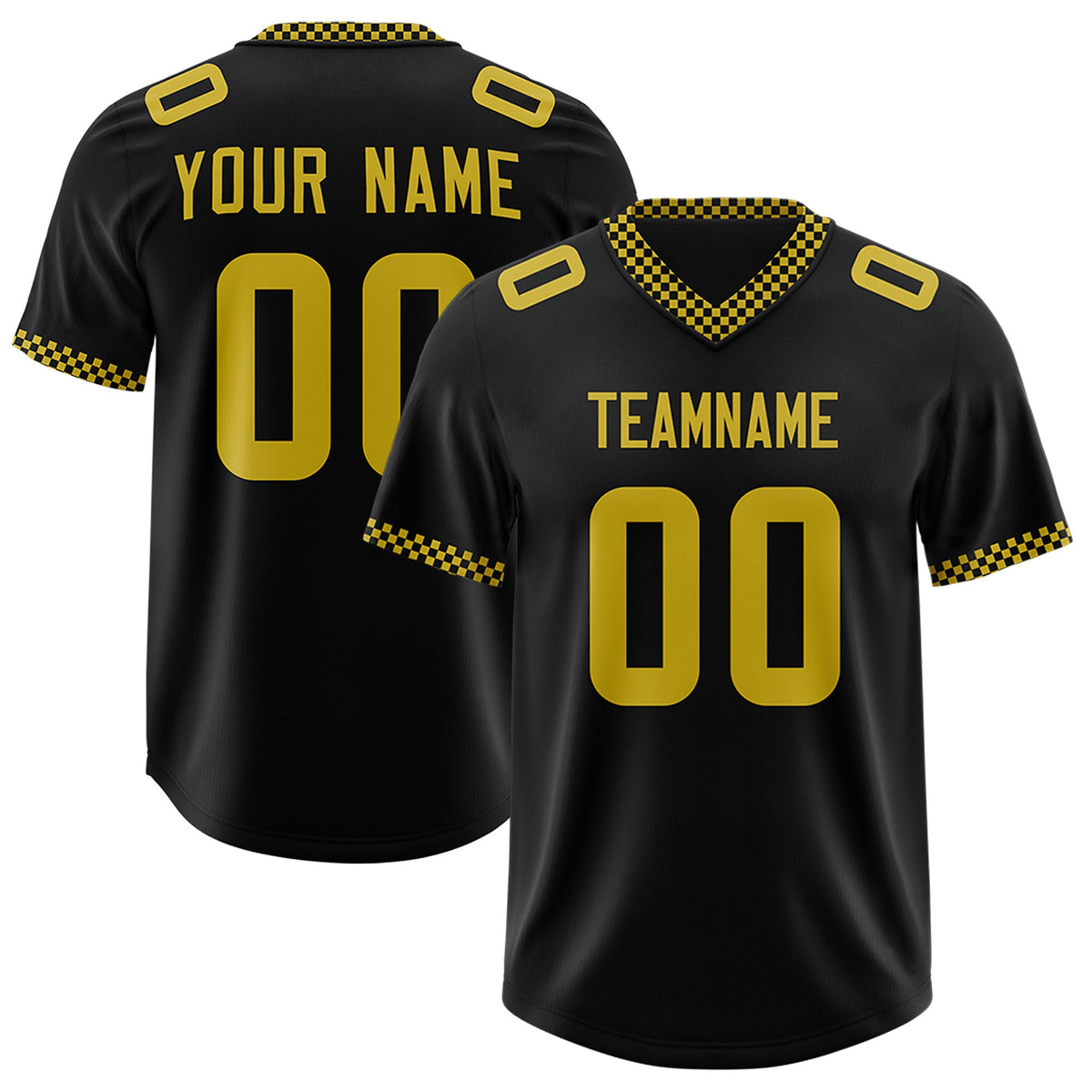 Custom Black Old Gold Personalized Neckline Square Classic Authentic Football Jersey