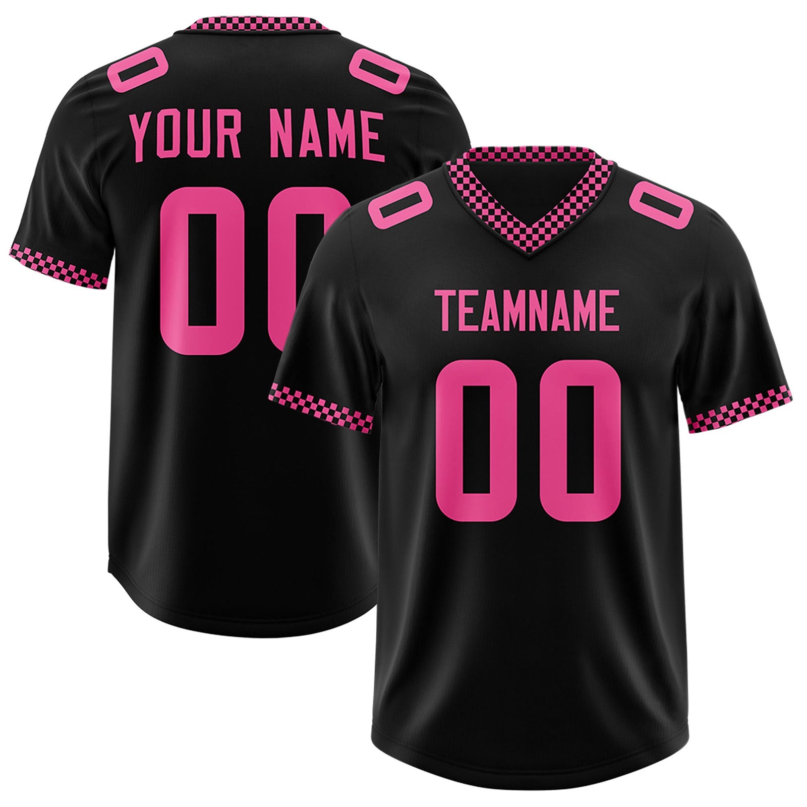 Custom Black Pink Personalized Neckline Square Classic Authentic Football Jersey