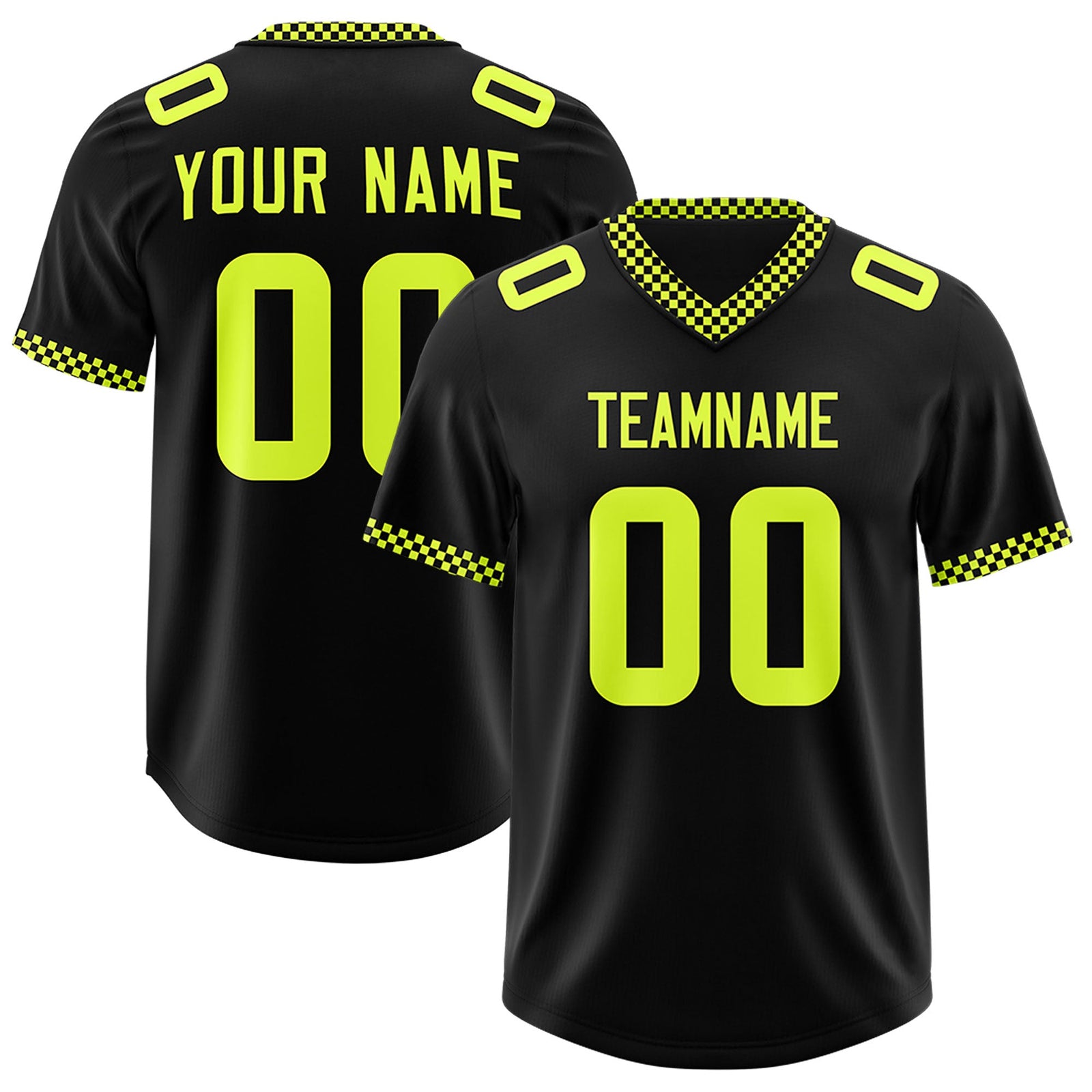 Custom Black Fluorescent Green Personalized Neckline Square Classic Authentic Football Jersey