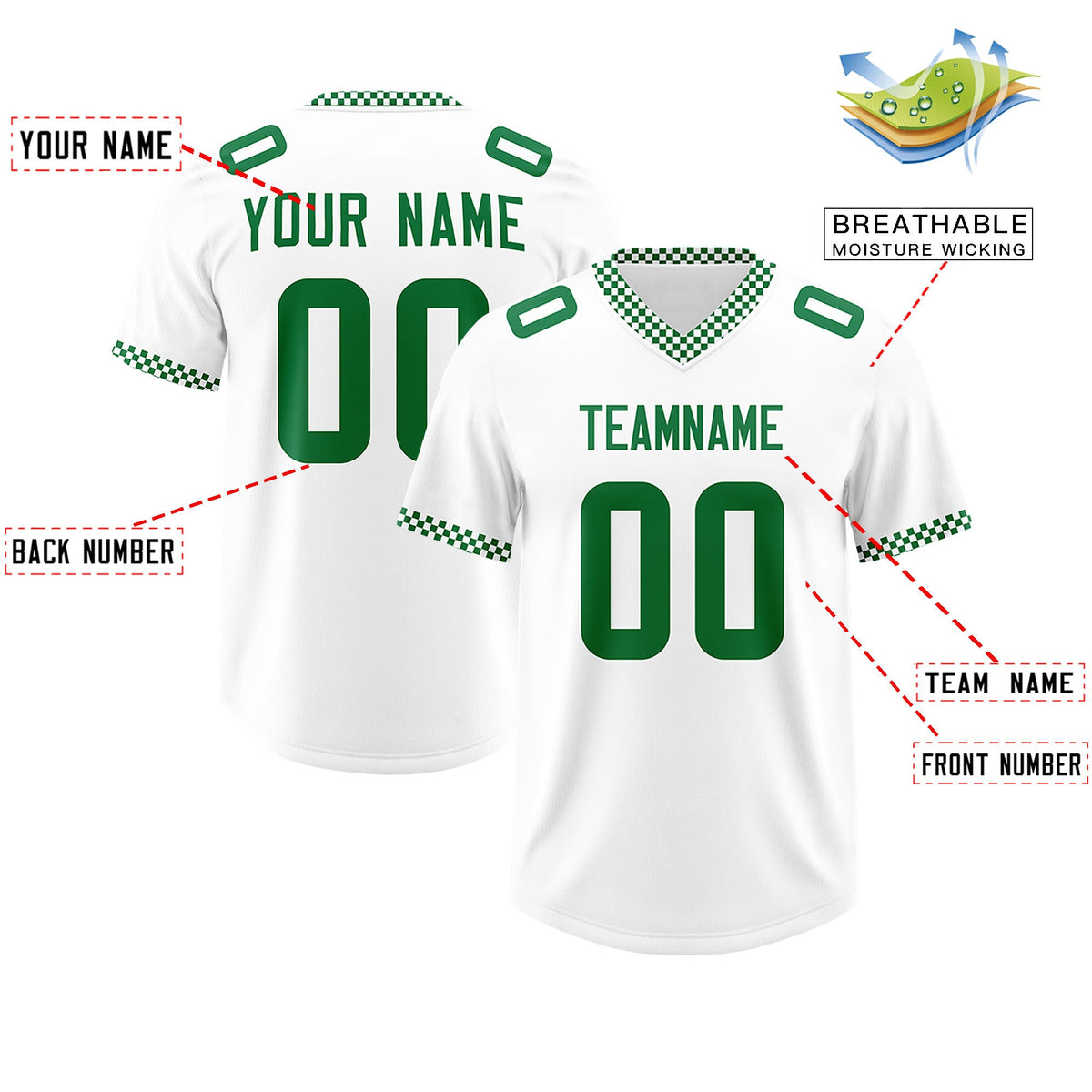 Custom White Kelly Green Personalized Neckline Square Classic Authentic Football Jersey