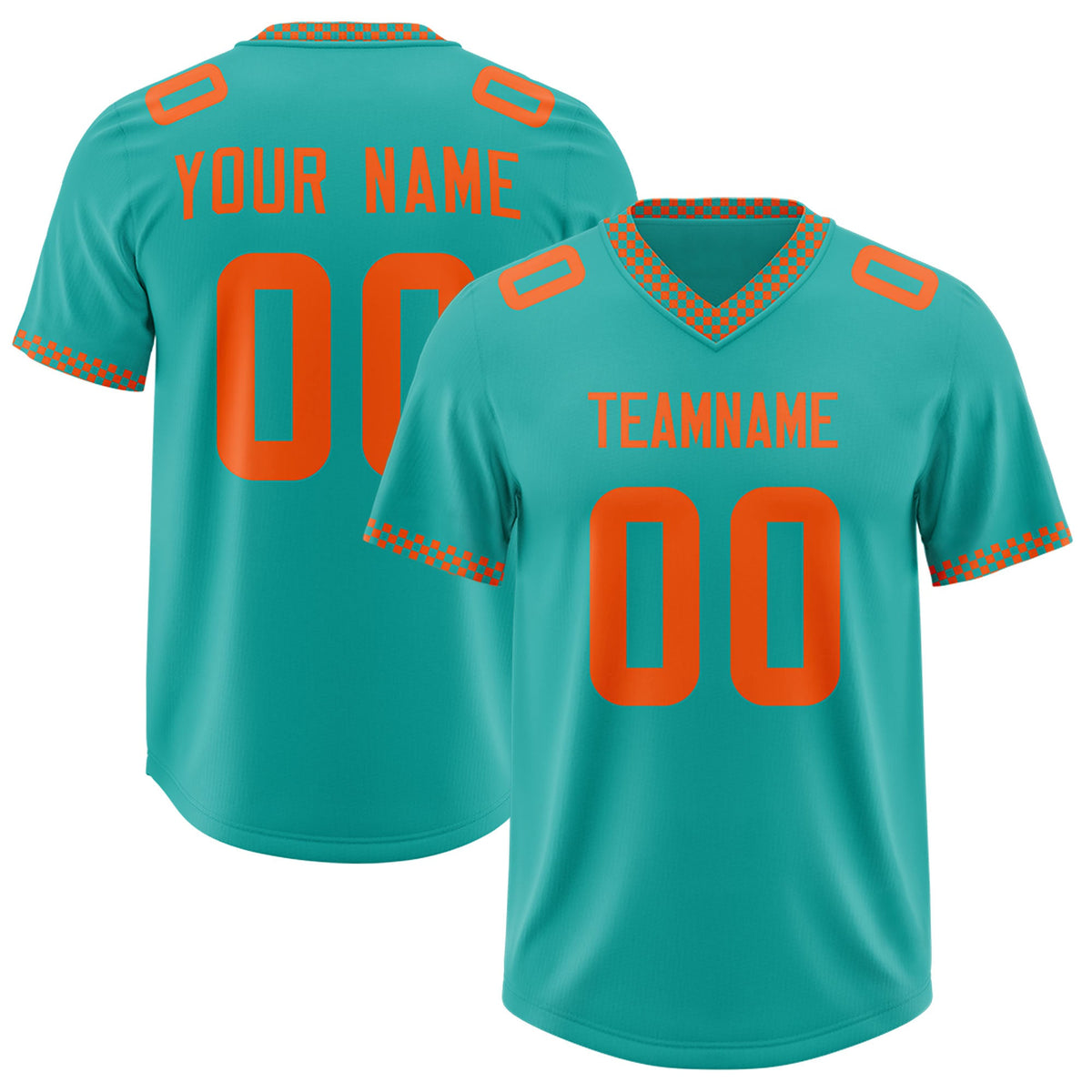 Custom Aqua Orange Personalized Neckline Square Classic Authentic Football Jersey