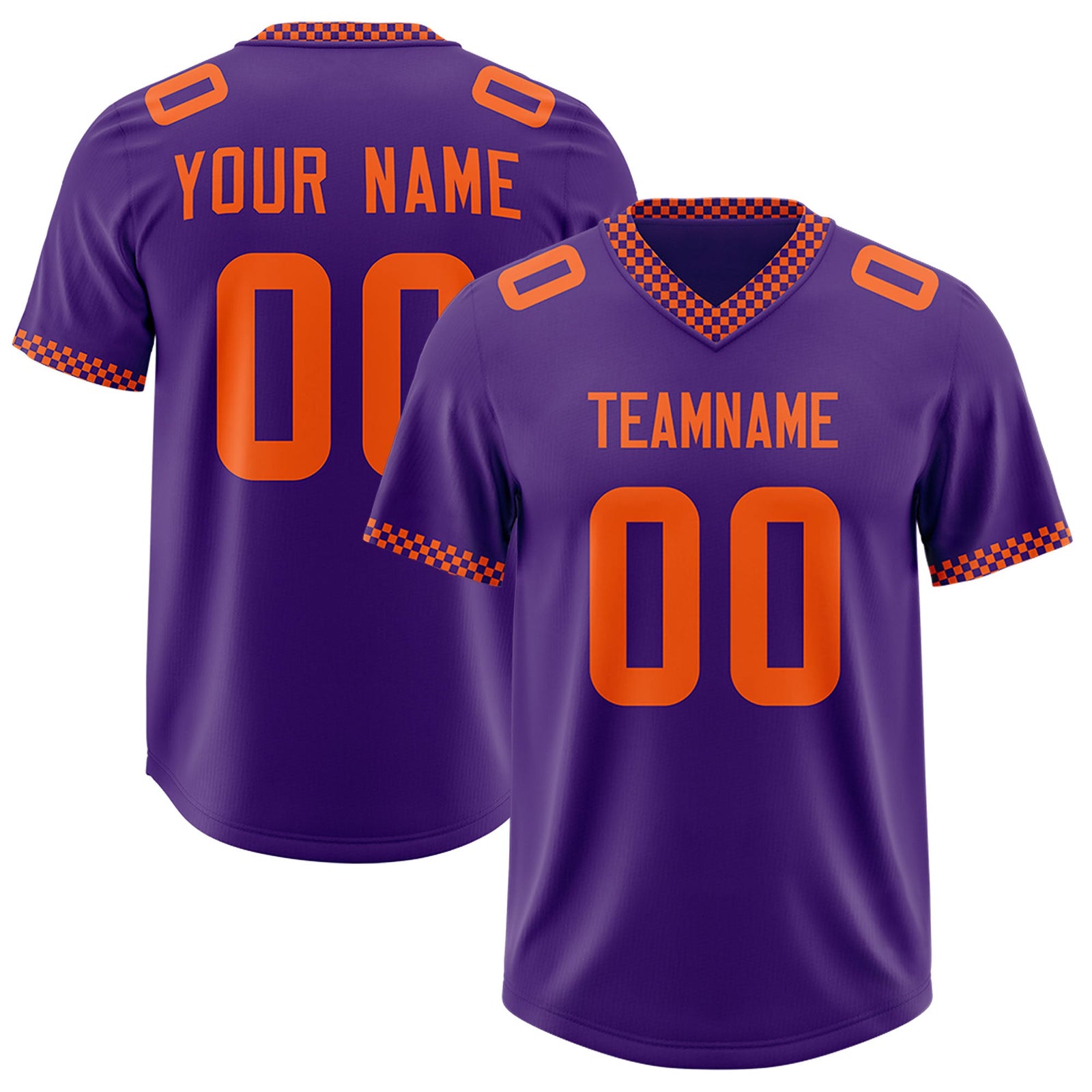 Custom Purple Orange Personalized Neckline Square Classic Authentic Football Jersey