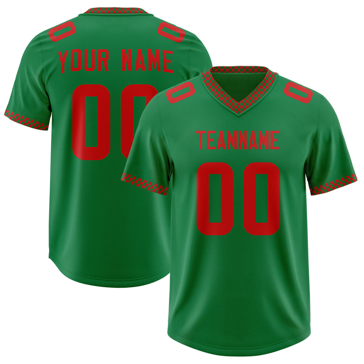 Custom Kelly Green Red Personalized Neckline Square Classic Authentic Football Jersey