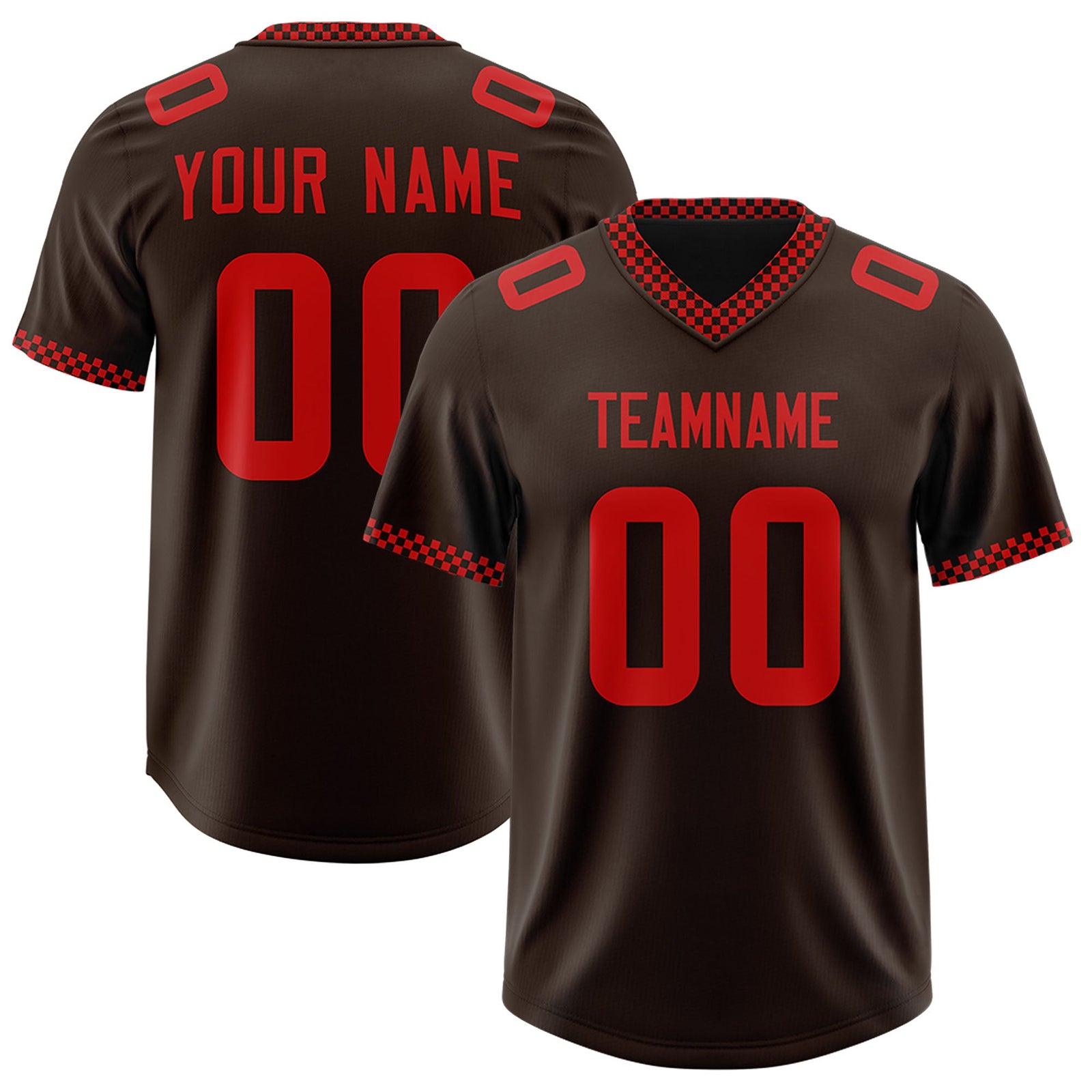 Custom Brown Red Personalized Neckline Square Classic Authentic Football Jersey