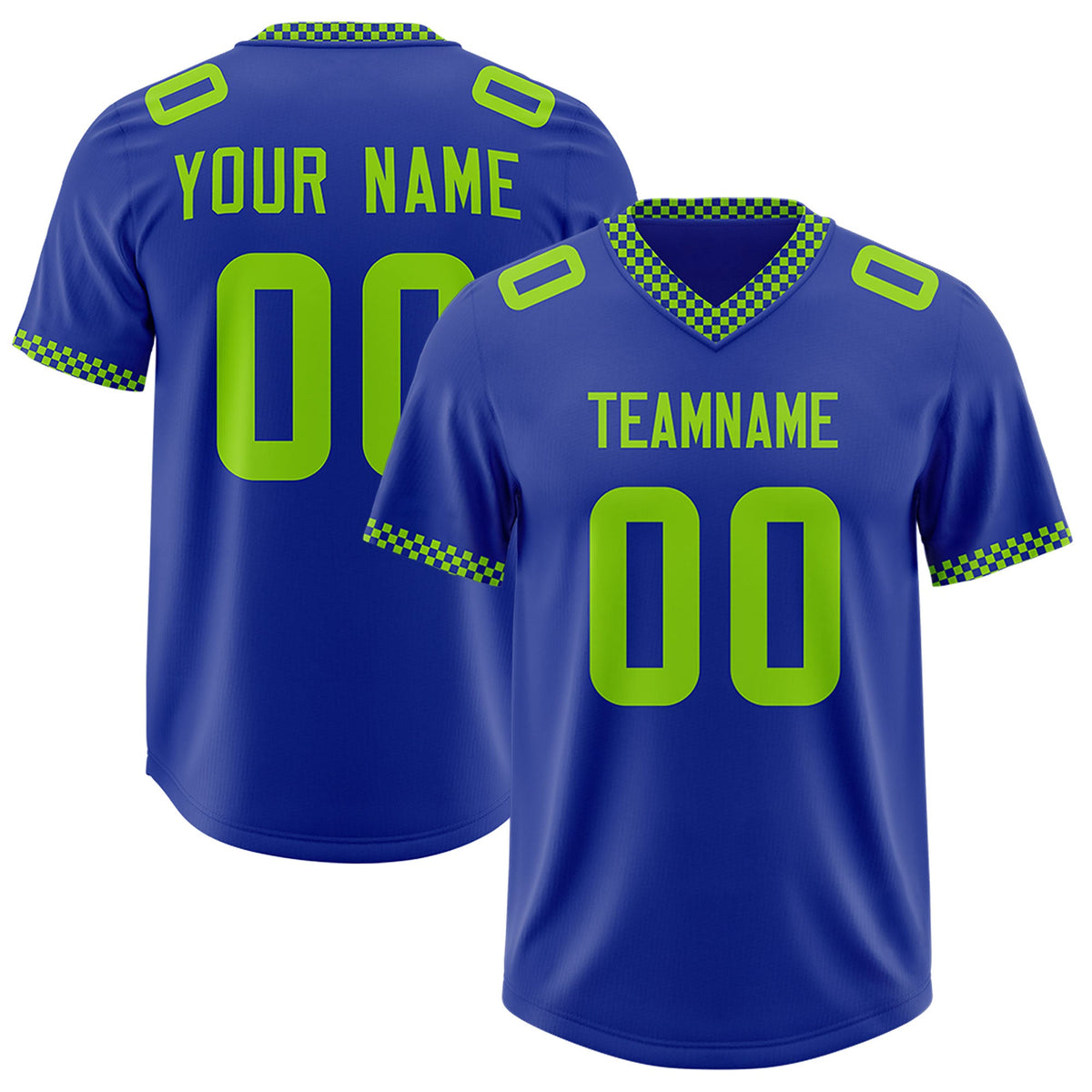 Custom Royal Neon Green Personalized Neckline Square Classic Authentic Football Jersey
