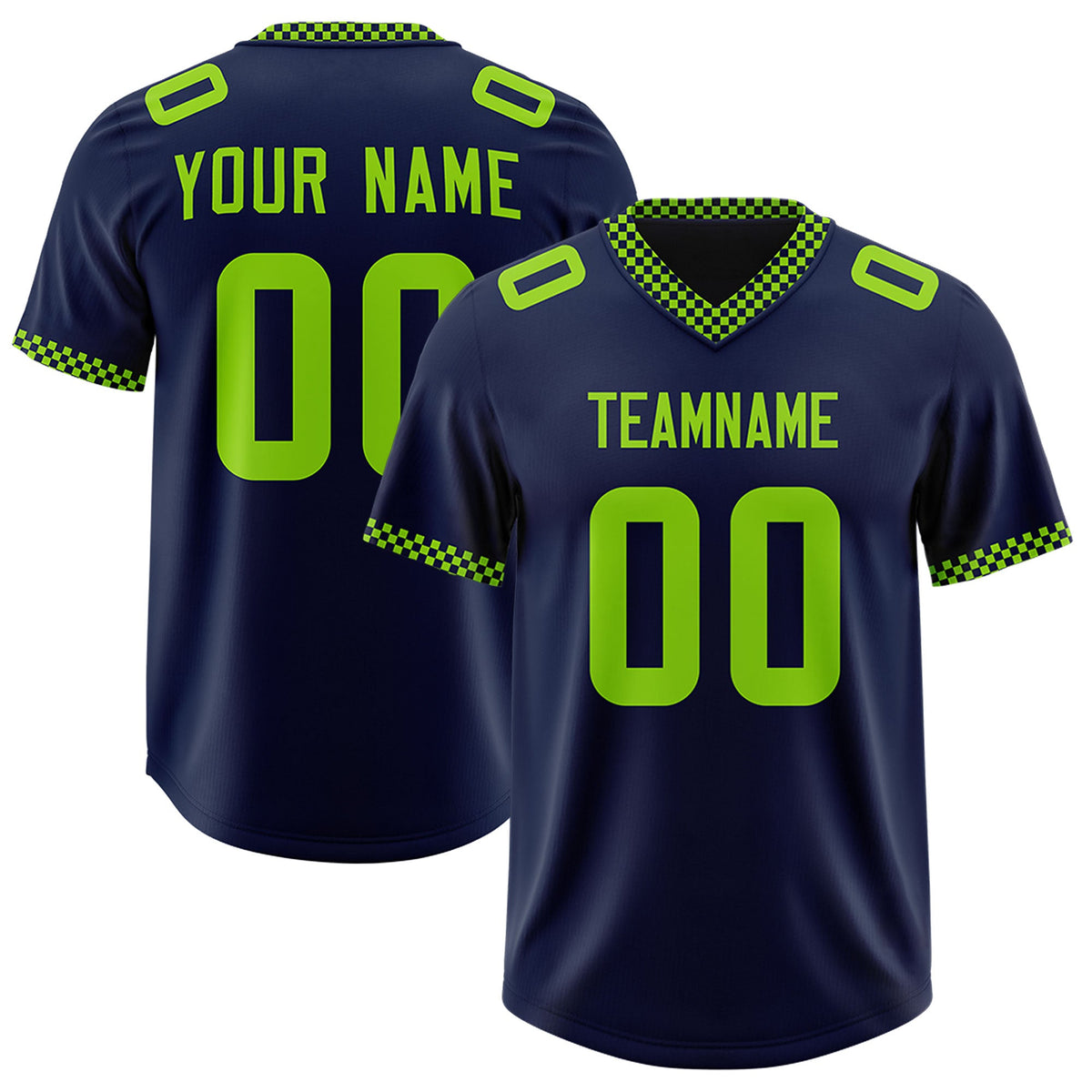 Custom Navy Neon Green Personalized Neckline Square Classic Authentic Football Jersey