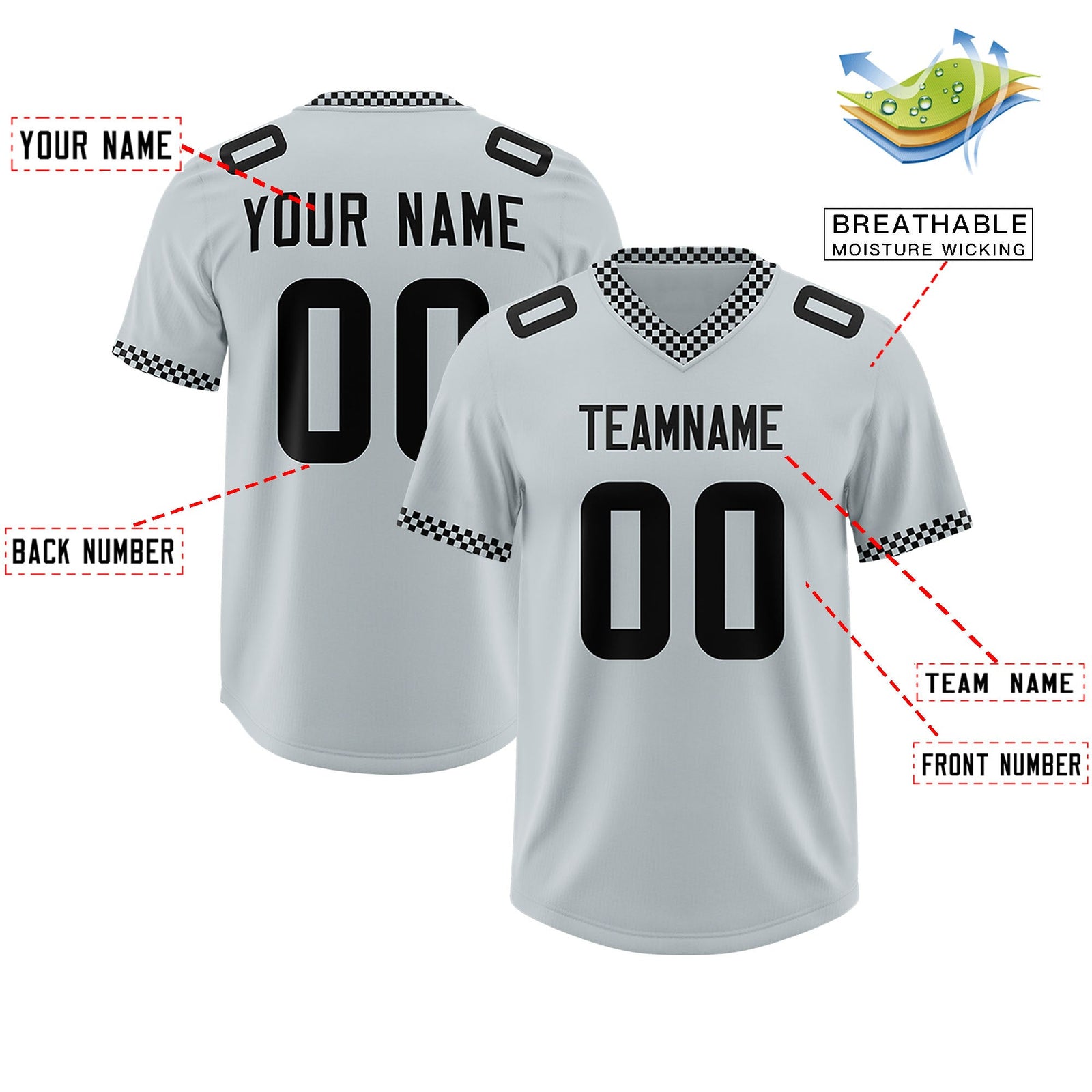 Custom Silver Black Personalized Neckline Square Classic Authentic Football Jersey