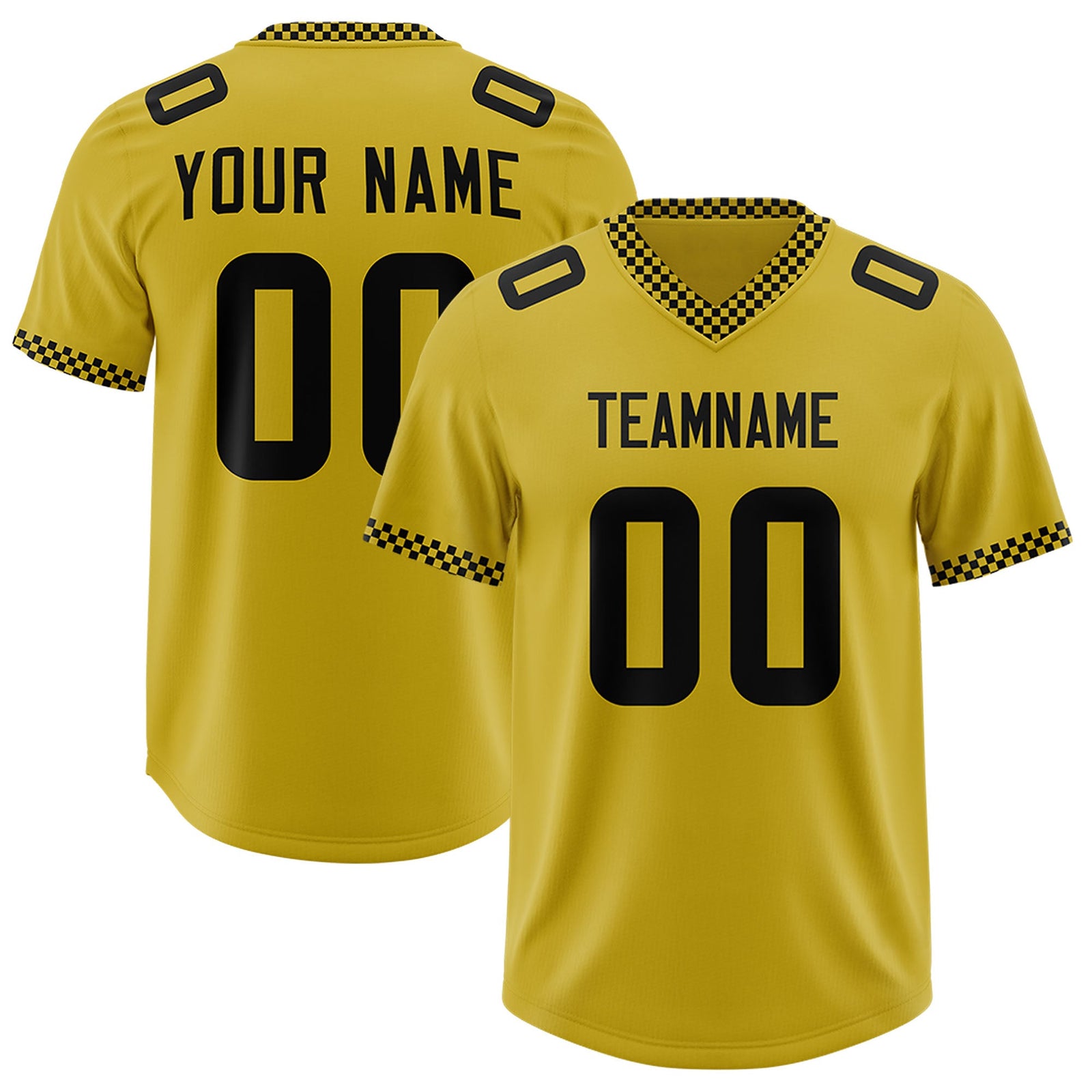Custom Old Gold Black Personalized Neckline Square Classic Authentic Football Jersey