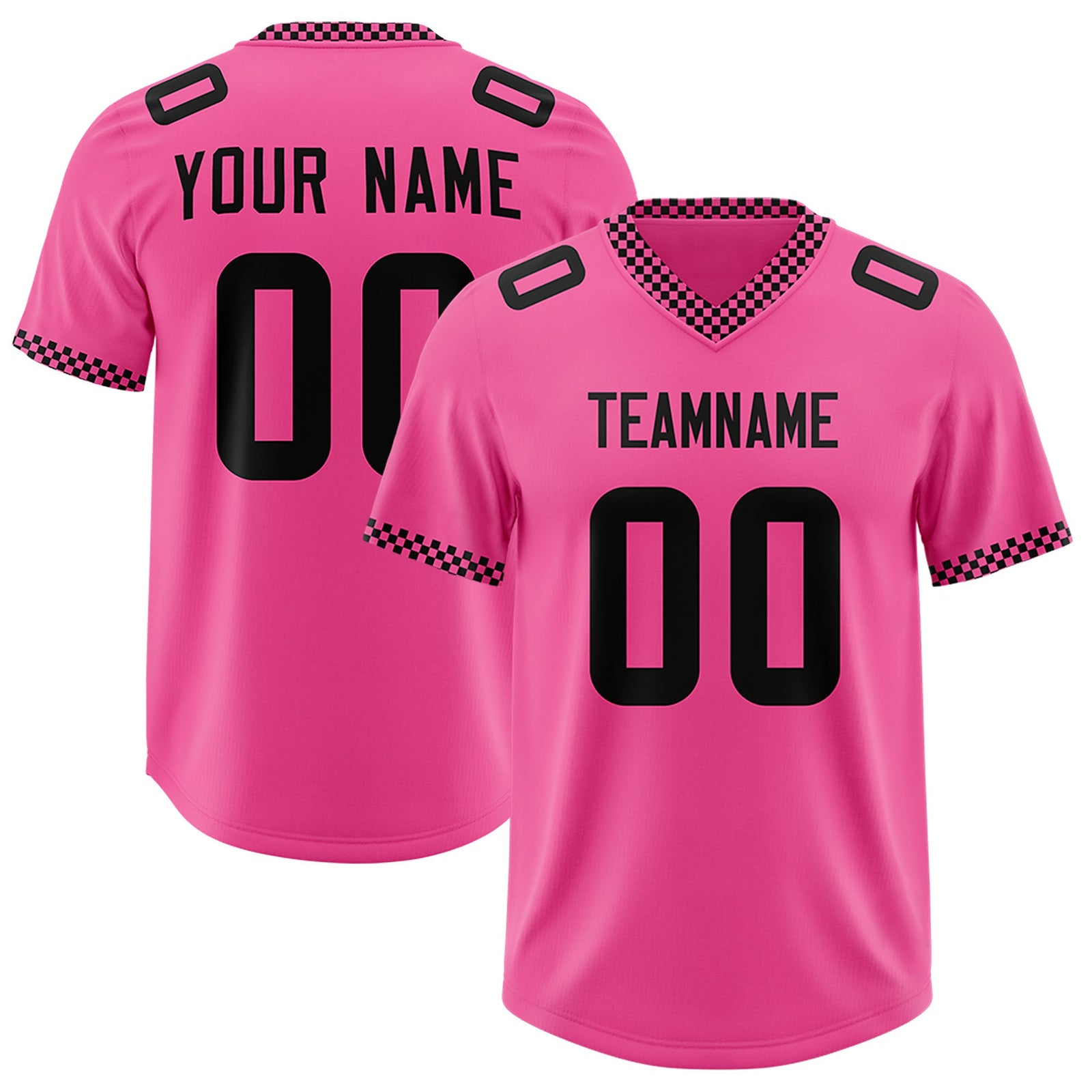 Custom Pink Black Personalized Neckline Square Classic Authentic Football Jersey