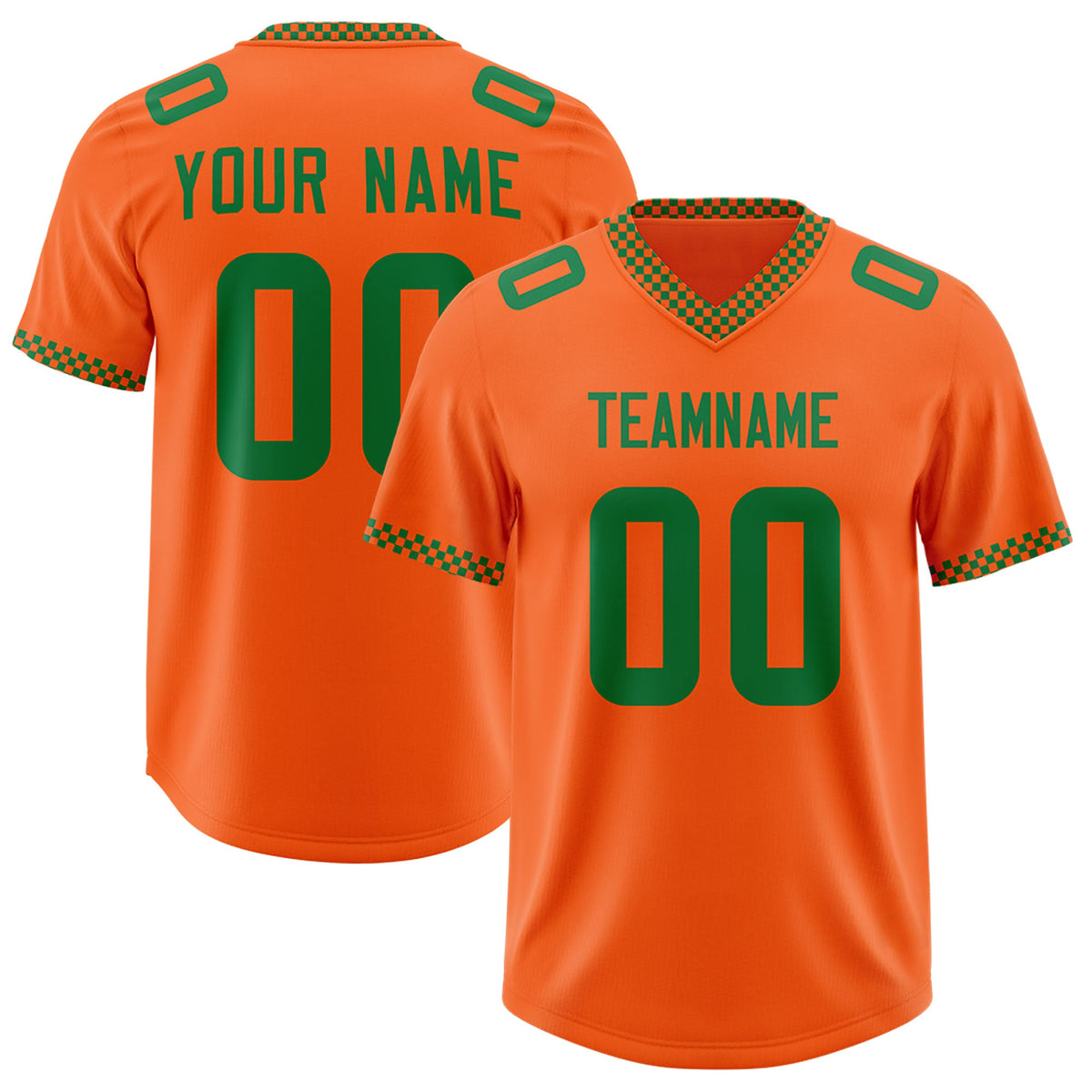 Custom Orange Kelly Green Personalized Neckline Square Classic Authentic Football Jersey