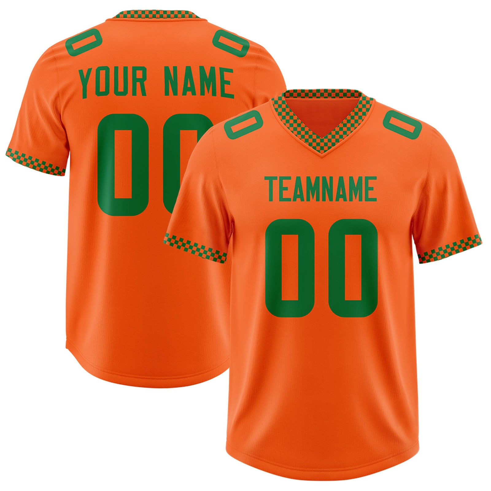 Custom Orange Kelly Green Personalized Neckline Square Classic Authentic Football Jersey