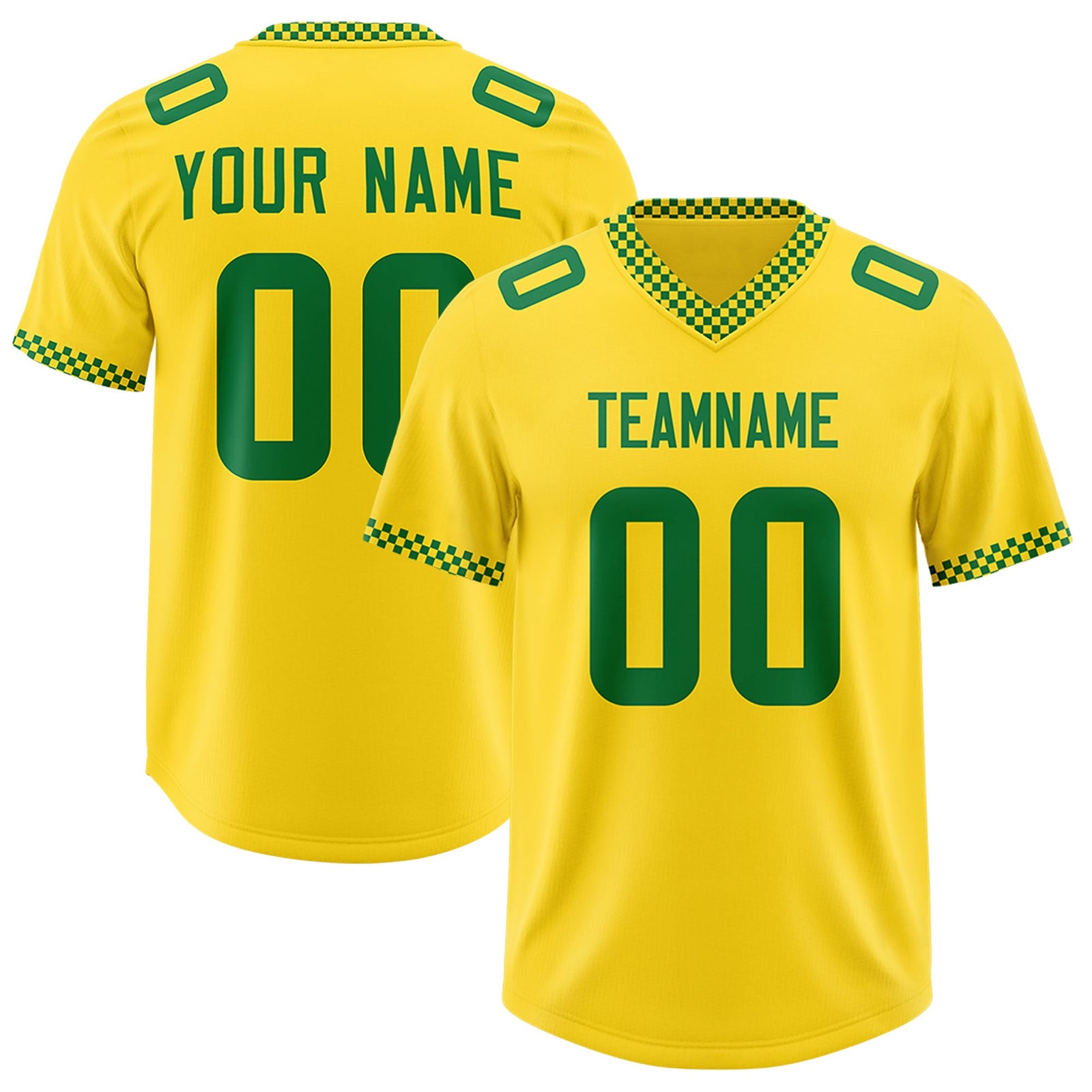 Custom Yellow Kelly Green Personalized Neckline Square Classic Authentic Football Jersey
