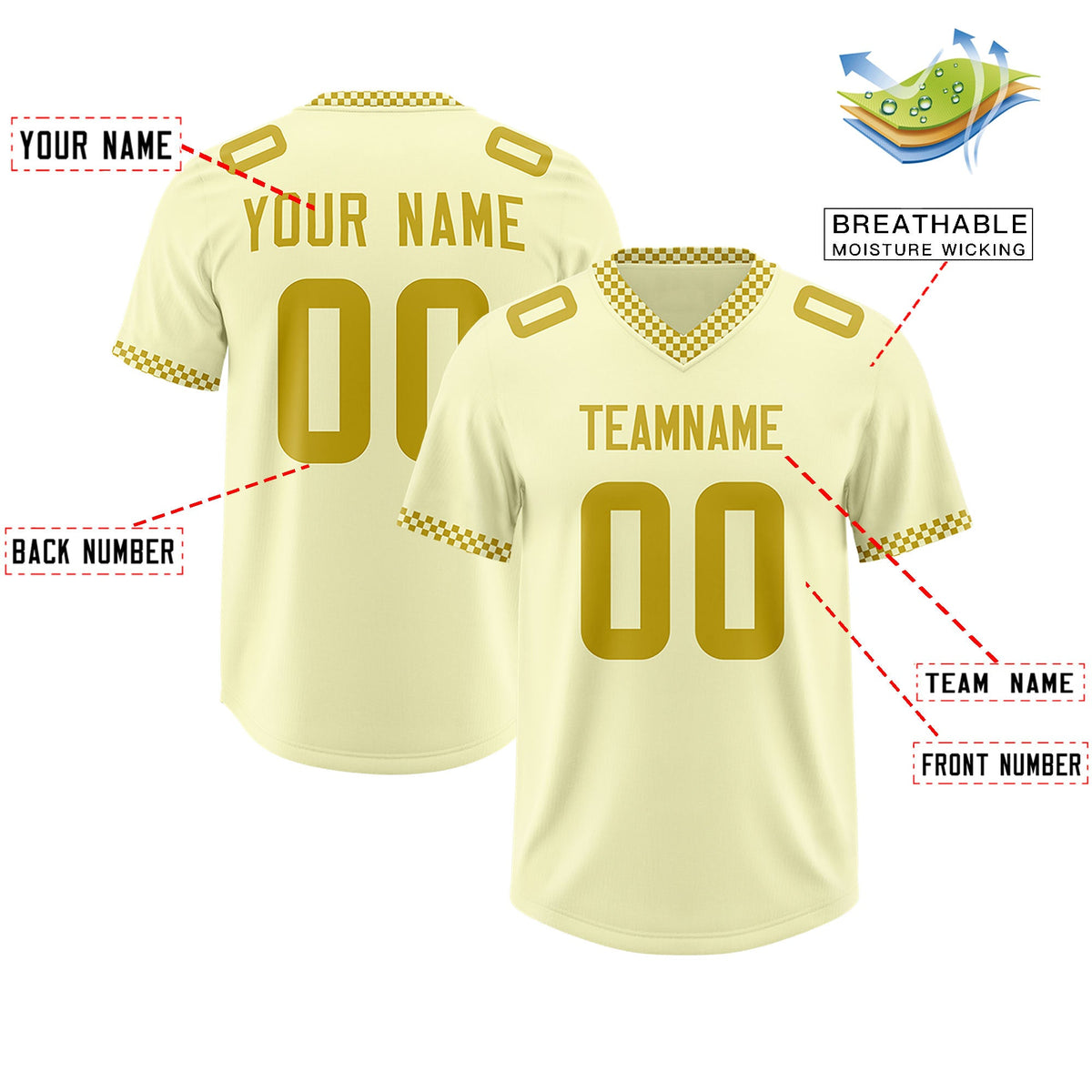 Custom Cream Old Gold Personalized Neckline Square Classic Authentic Football Jersey