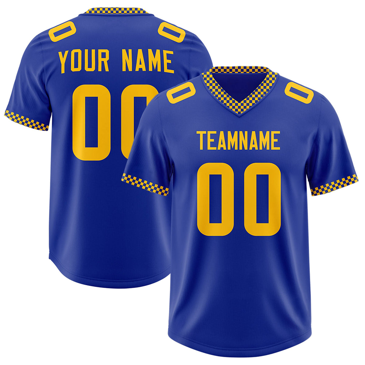 Custom Royal Yellow Personalized Neckline Square Classic Authentic Football Jersey