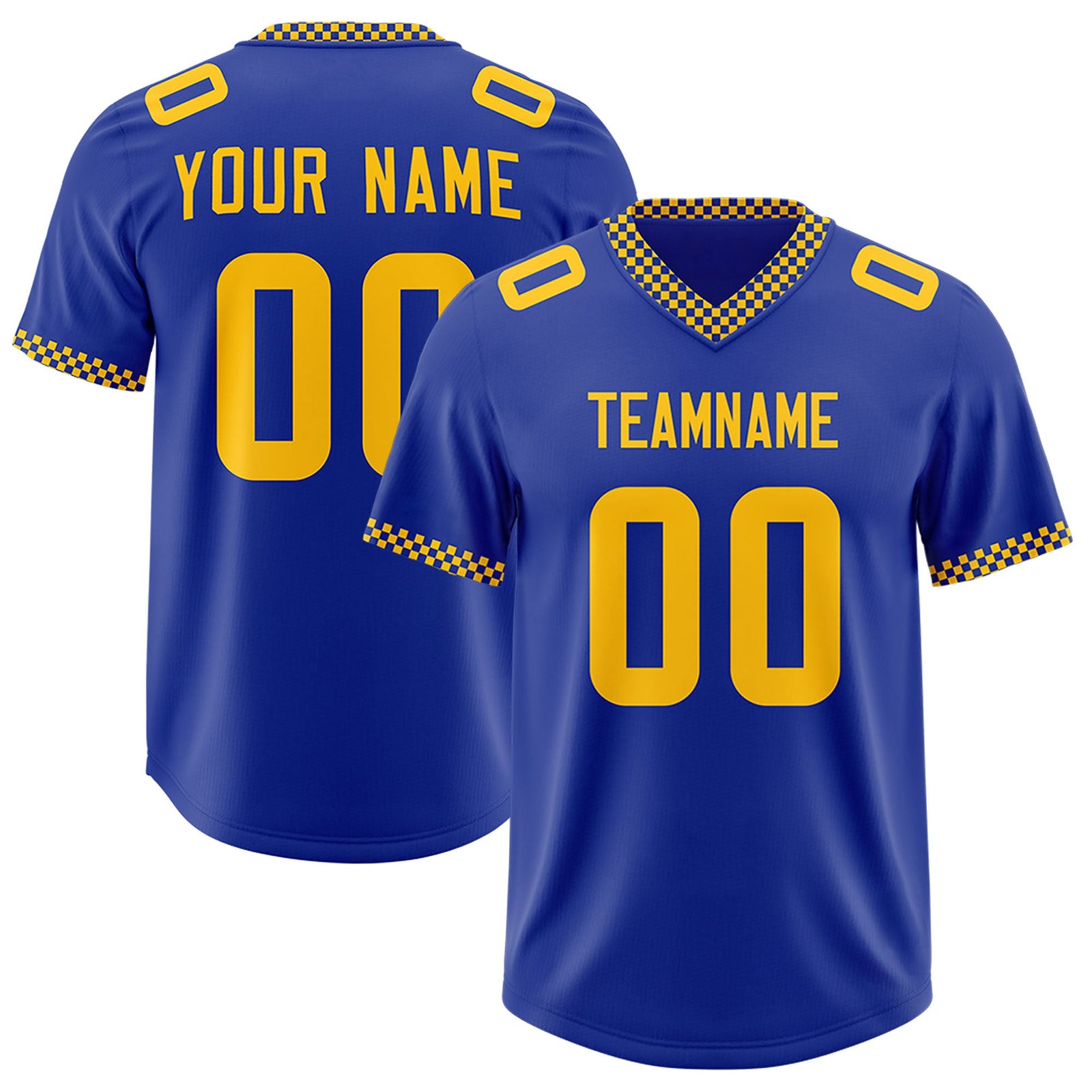 Custom Royal Yellow Personalized Neckline Square Classic Authentic Football Jersey