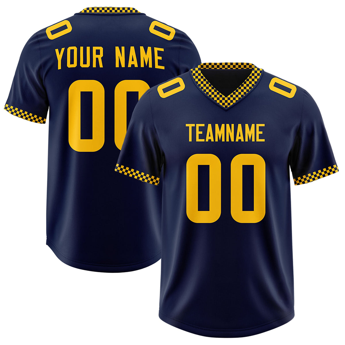 Custom Navy Yellow Personalized Neckline Square Classic Authentic Football Jersey