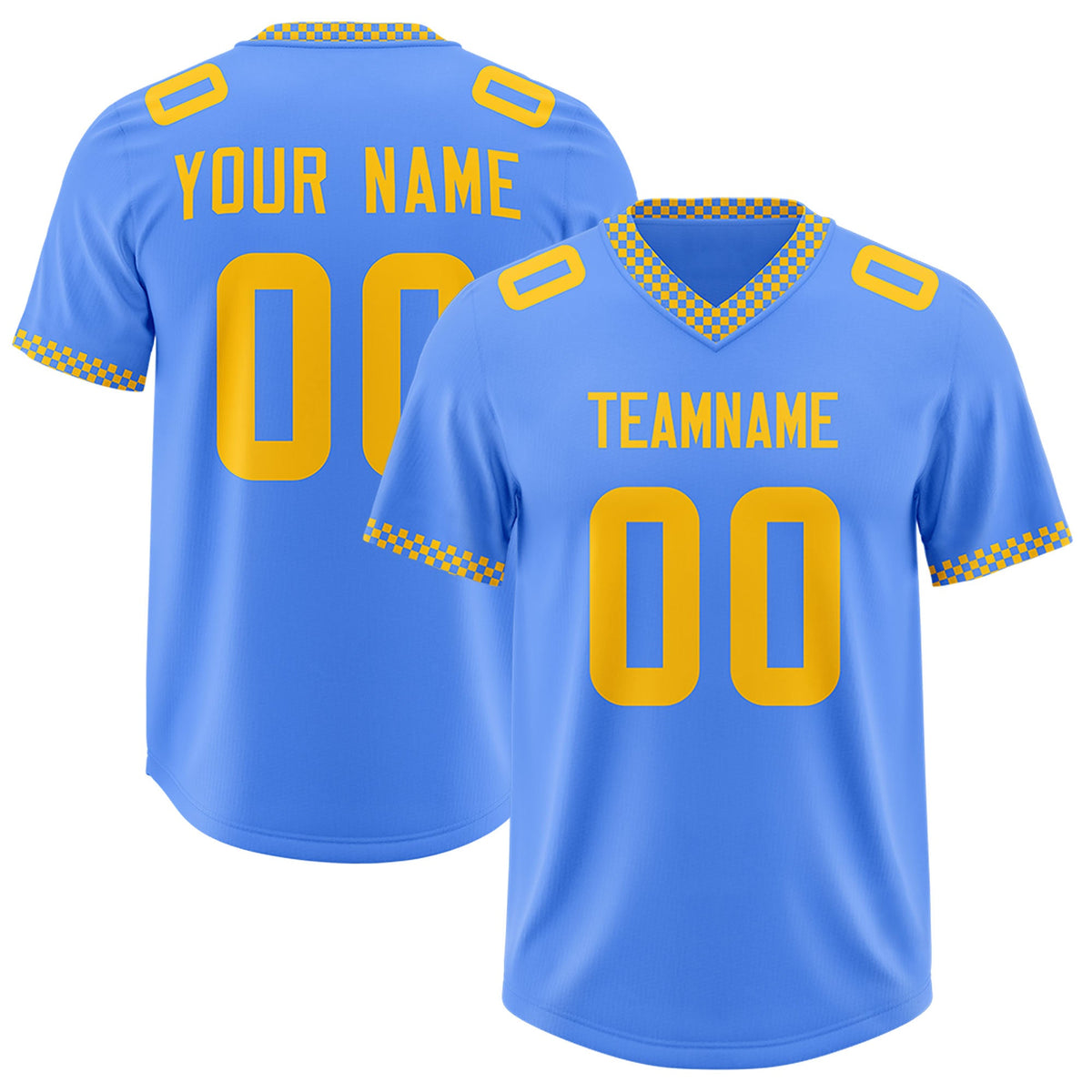 Custom Powder Blue Yellow Personalized Neckline Square Classic Authentic Football Jersey