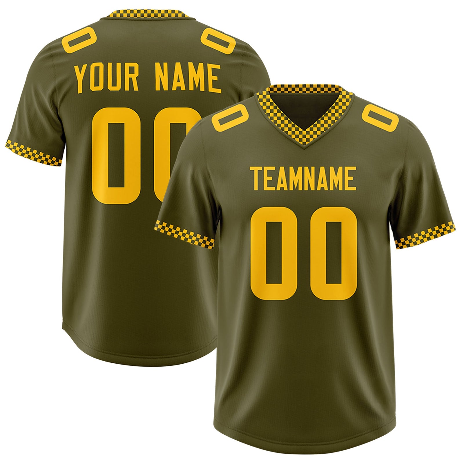 Custom Olive Yellow Personalized Neckline Square Classic Authentic Football Jersey
