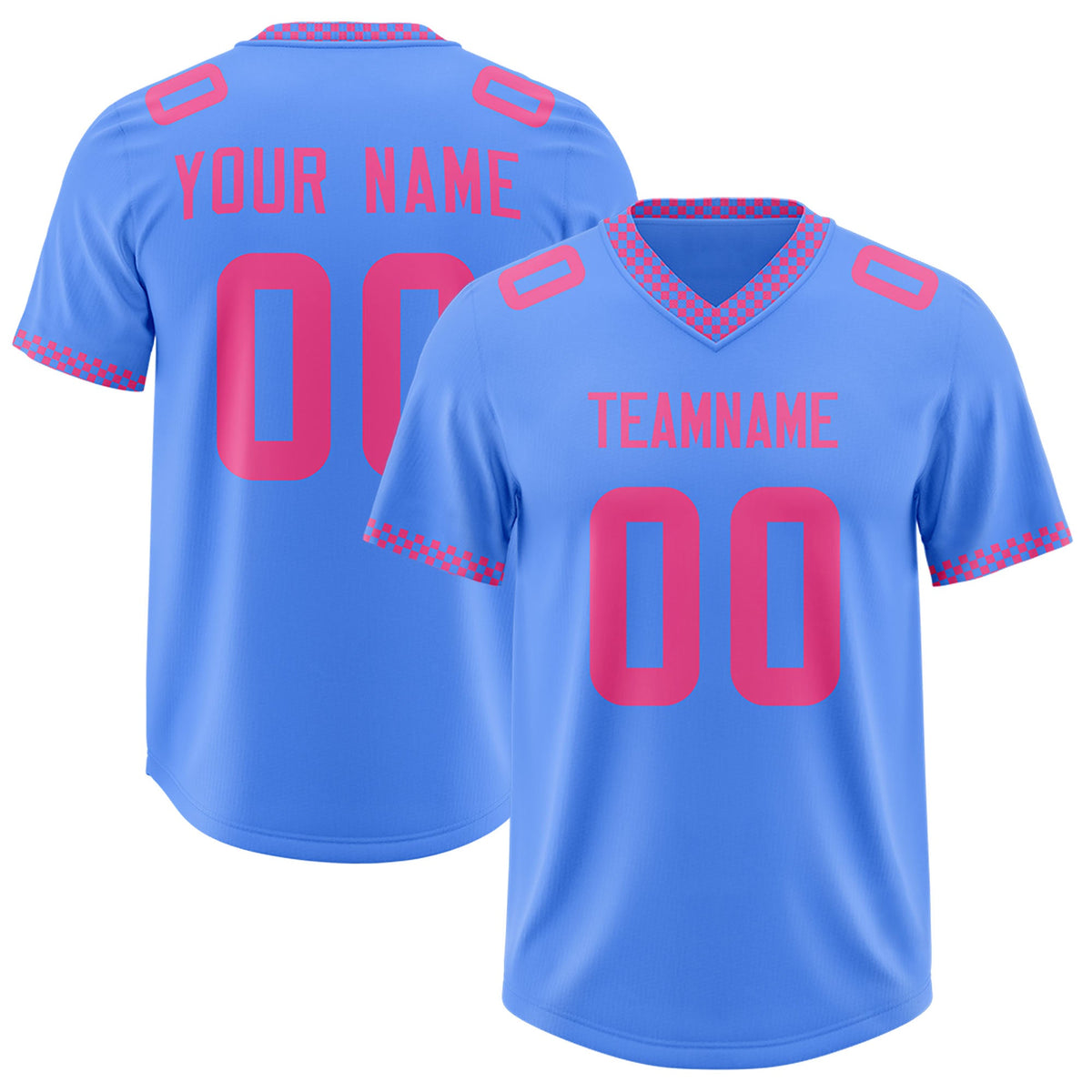 Custom Powder Blue Pink Personalized Neckline Square Classic Authentic Football Jersey