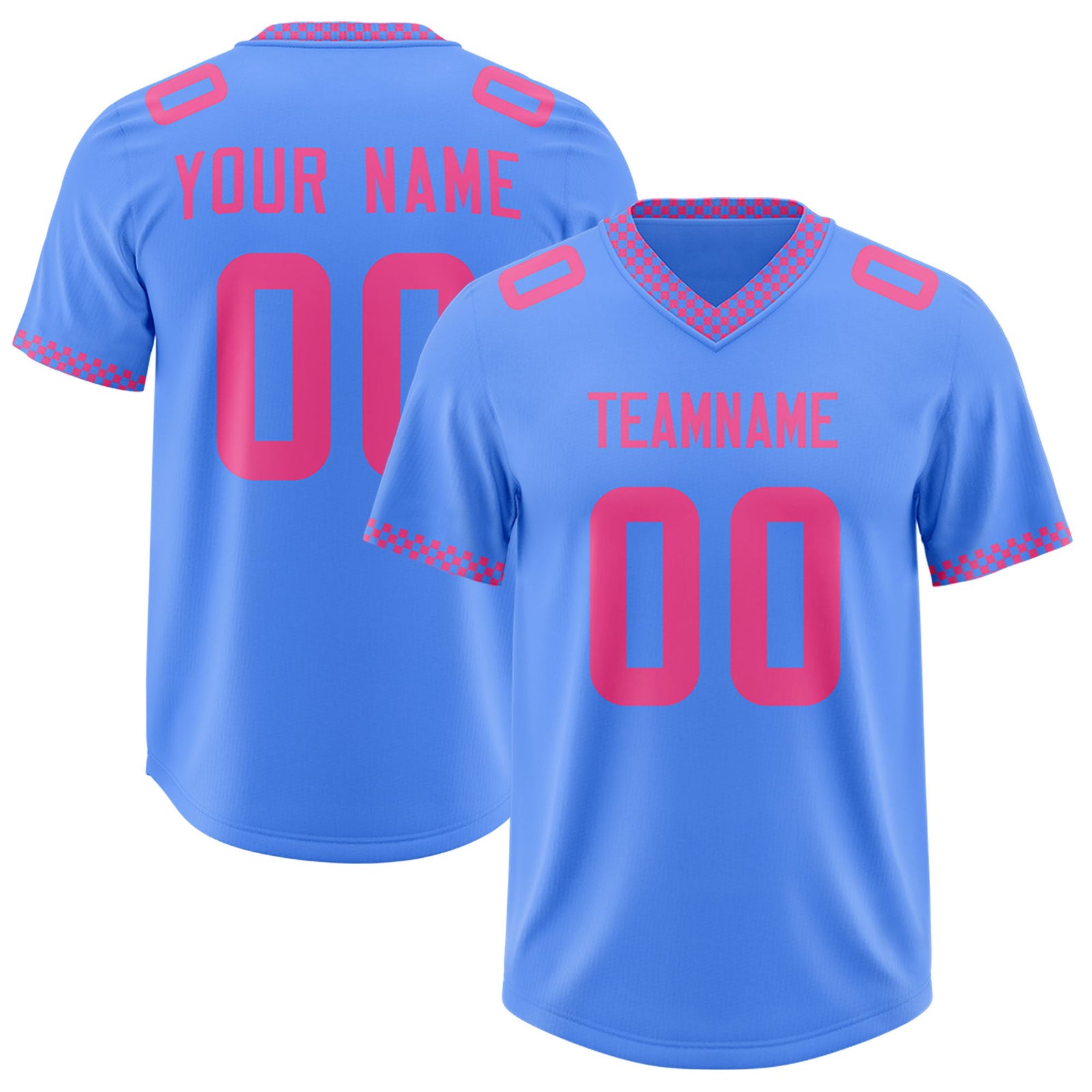 Custom Powder Blue Pink Personalized Neckline Square Classic Authentic Football Jersey