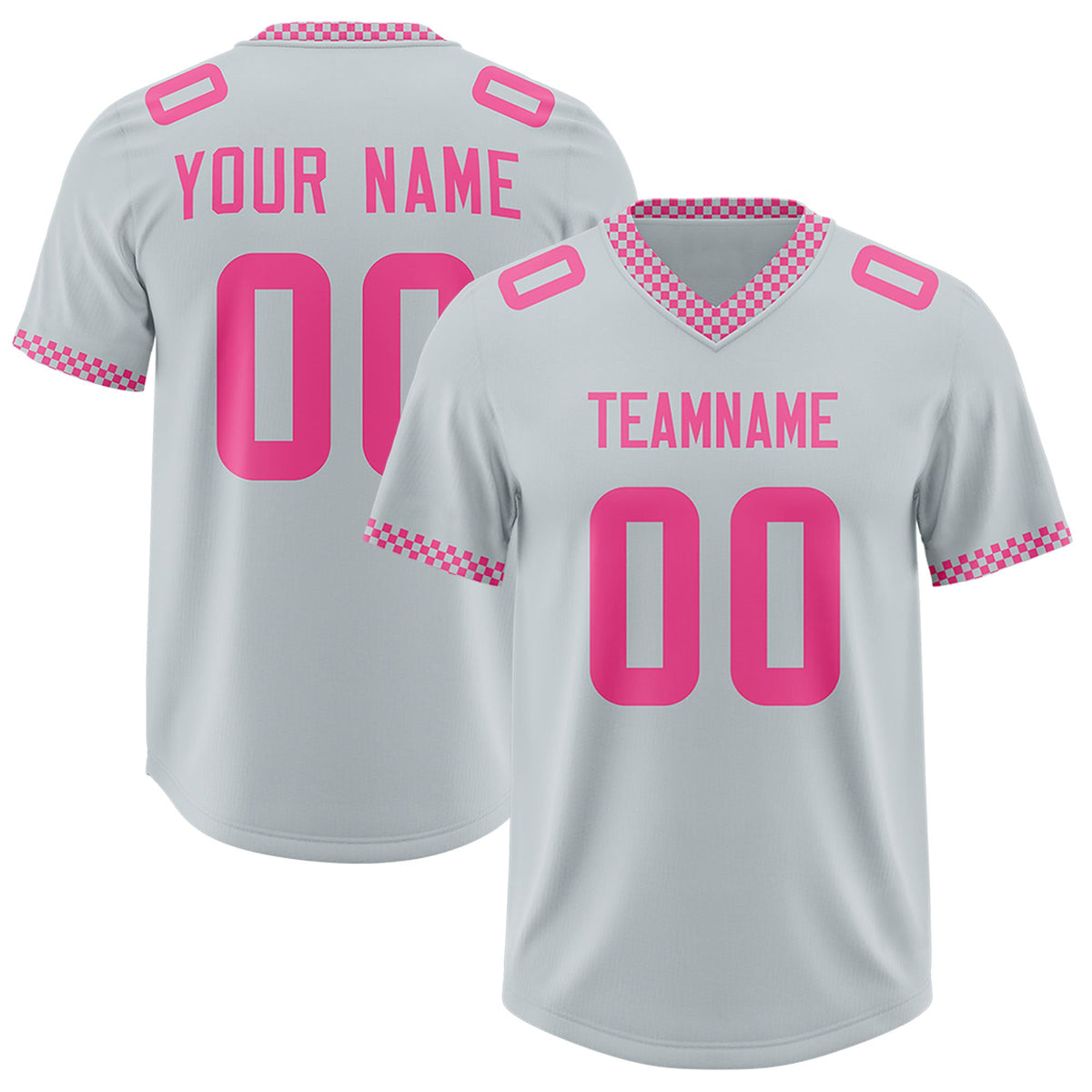 Custom Silver Pink Personalized Neckline Square Classic Authentic Football Jersey