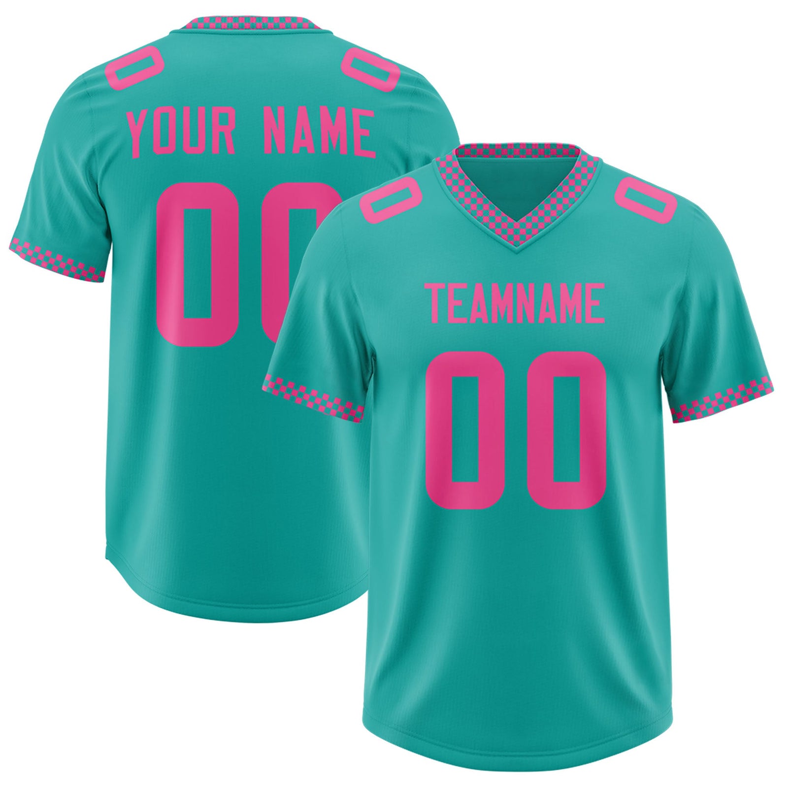 Custom Aqua Pink Personalized Neckline Square Classic Authentic Football Jersey