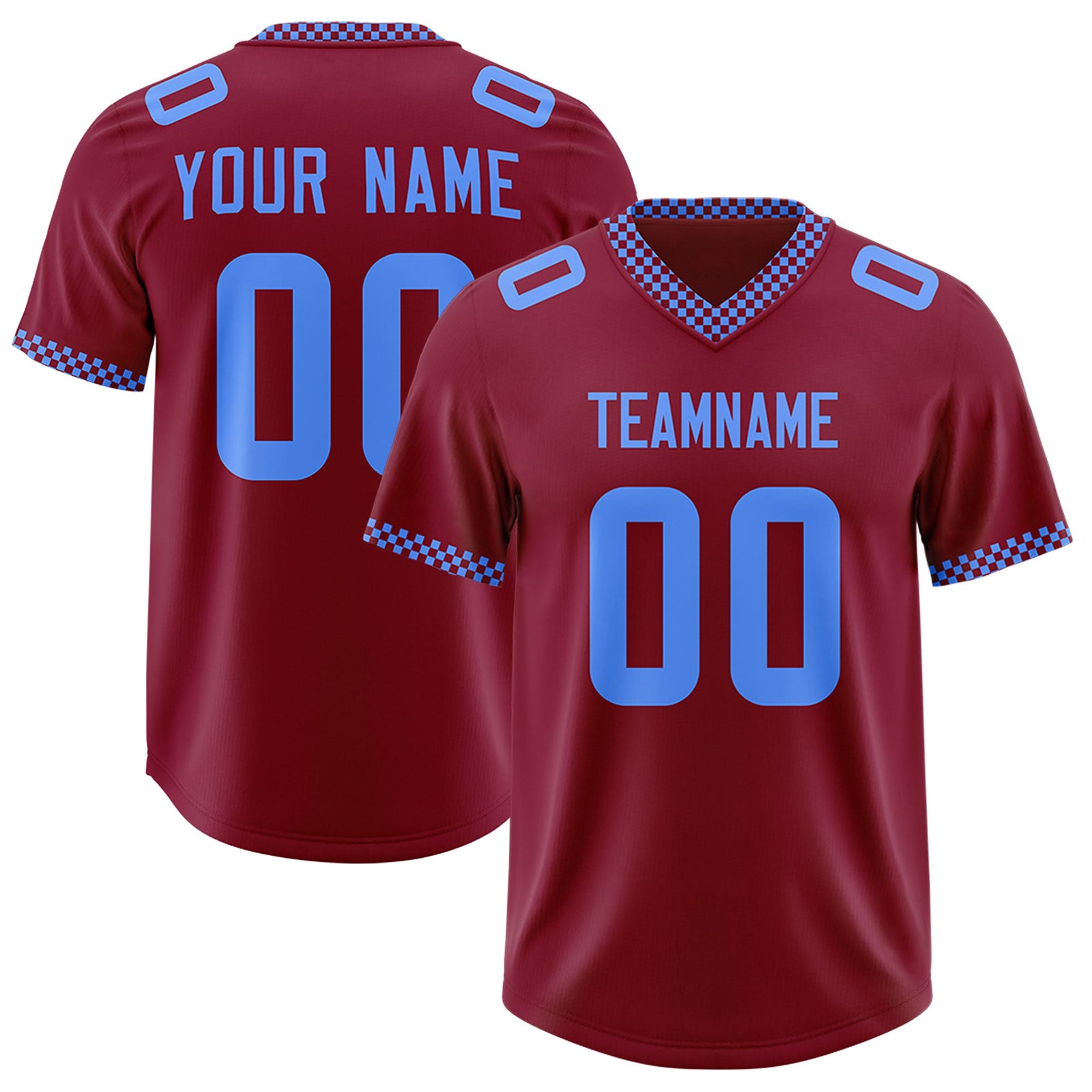 Custom Crimson Powder Blue Personalized Neckline Square Classic Authentic Football Jersey