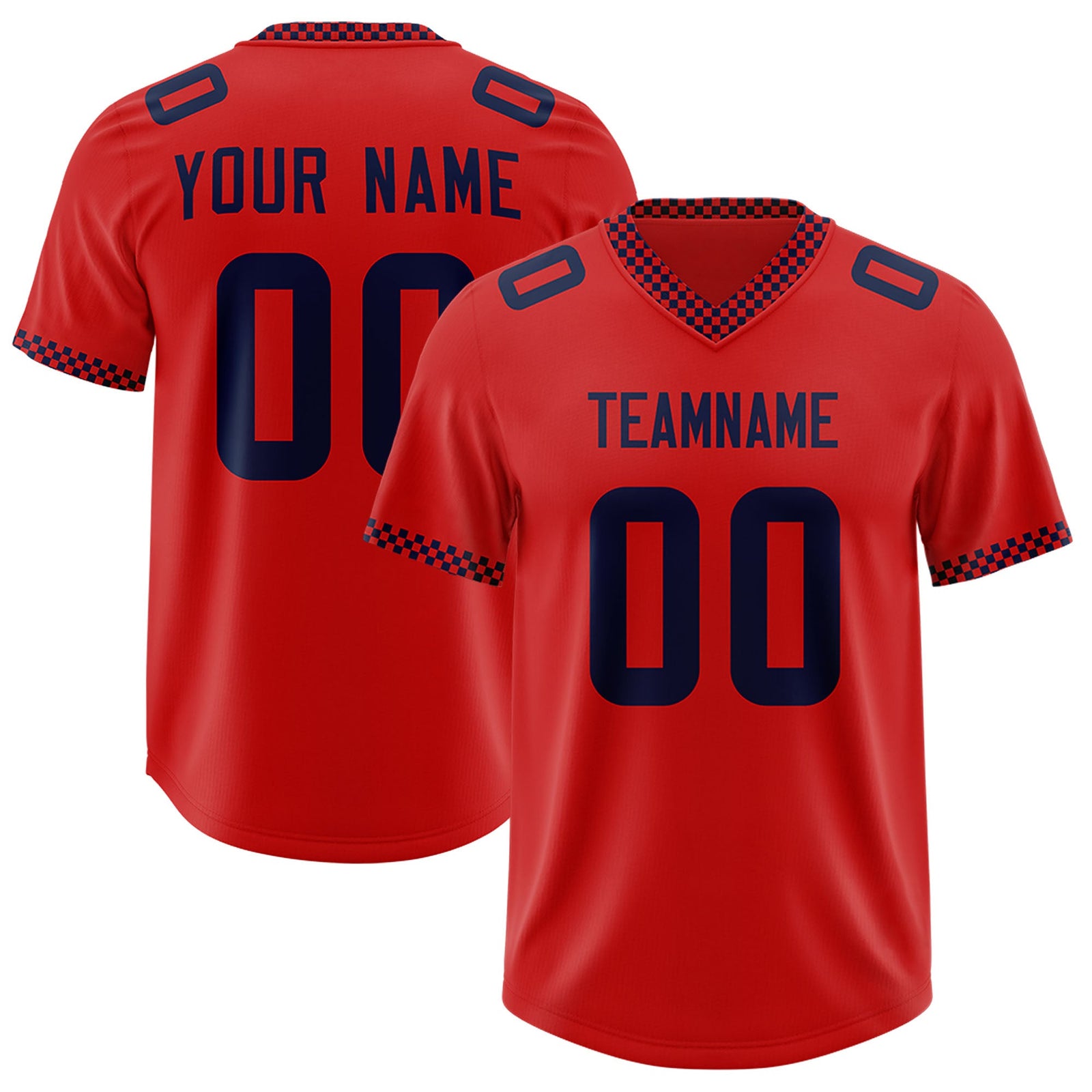 Custom Red Navy Personalized Neckline Square Classic Authentic Football Jersey