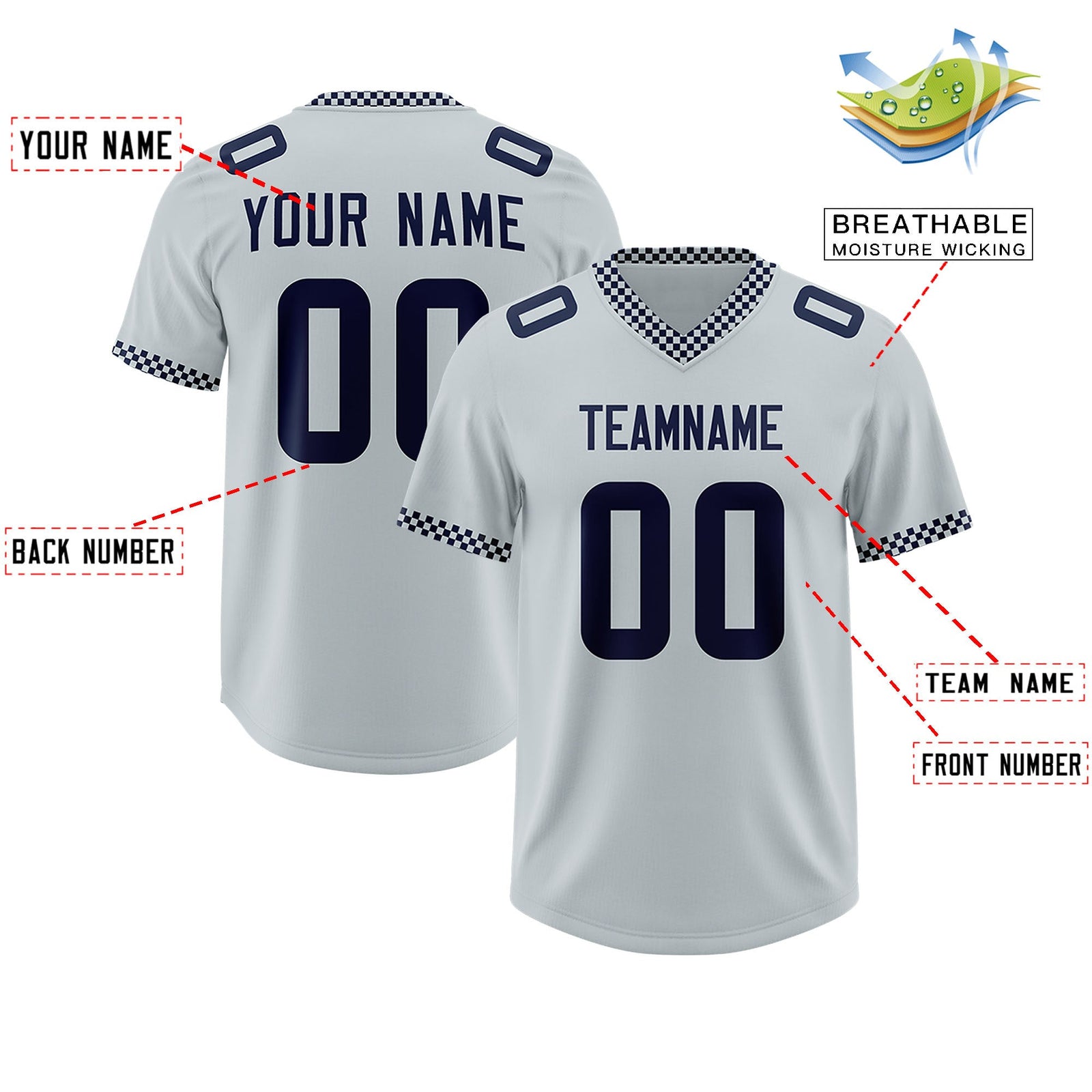 Custom Silver Navy Personalized Neckline Square Classic Authentic Football Jersey