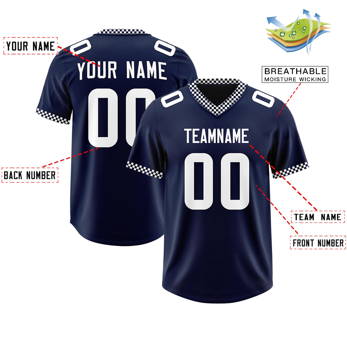 Custom Navy White Personalized Neckline Square Classic Authentic Football Jersey