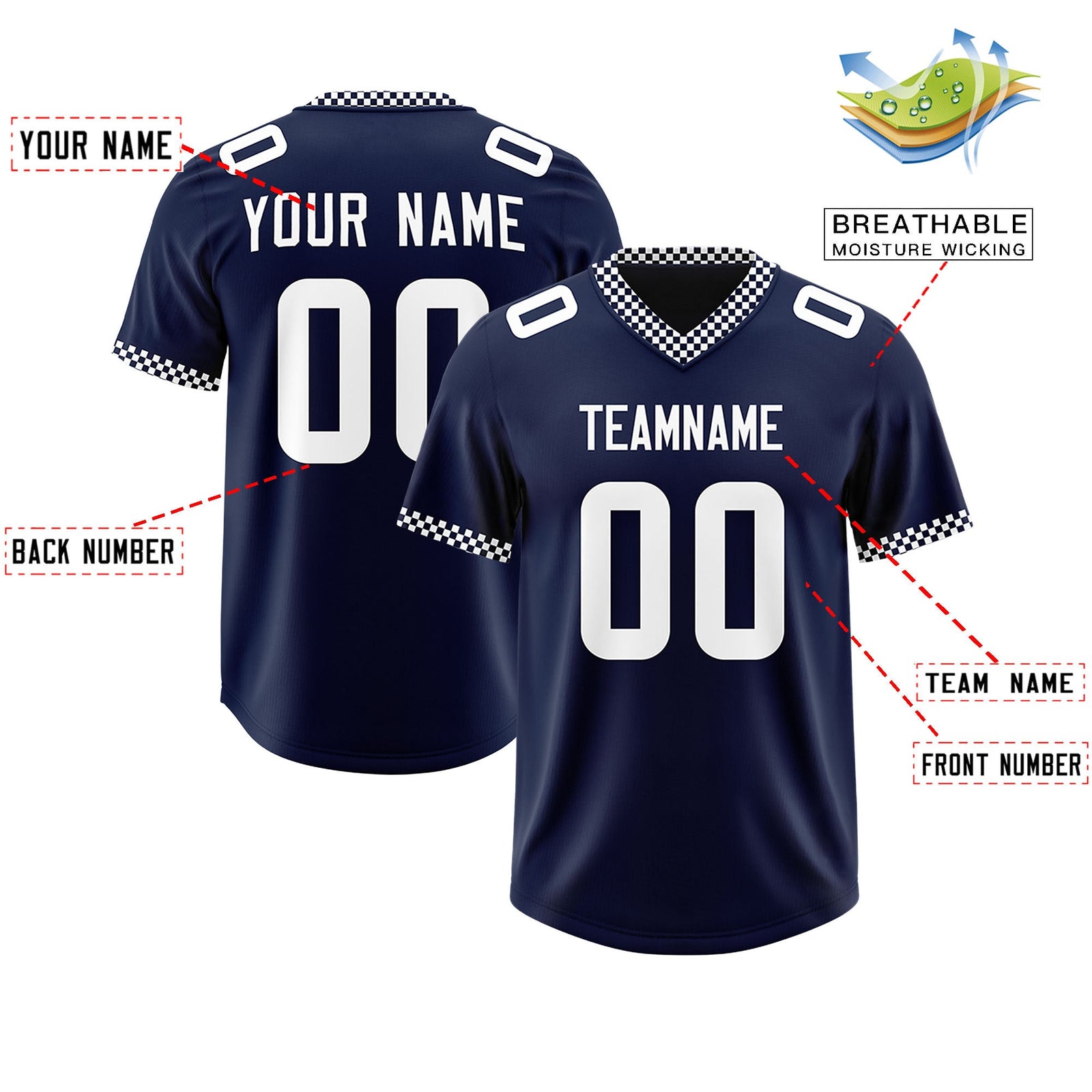 Custom Navy White Personalized Neckline Square Classic Authentic Football Jersey