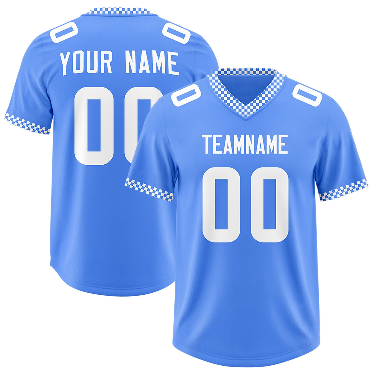Custom Powder Blue White Personalized Neckline Square Classic Authentic Football Jersey