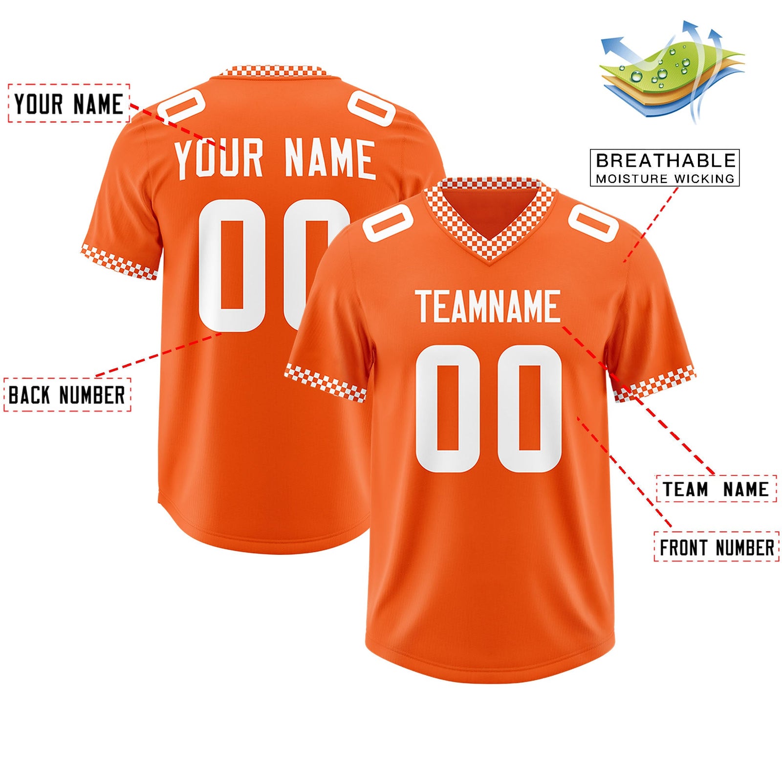 Custom Orange White Personalized Neckline Square Classic Authentic Football Jersey