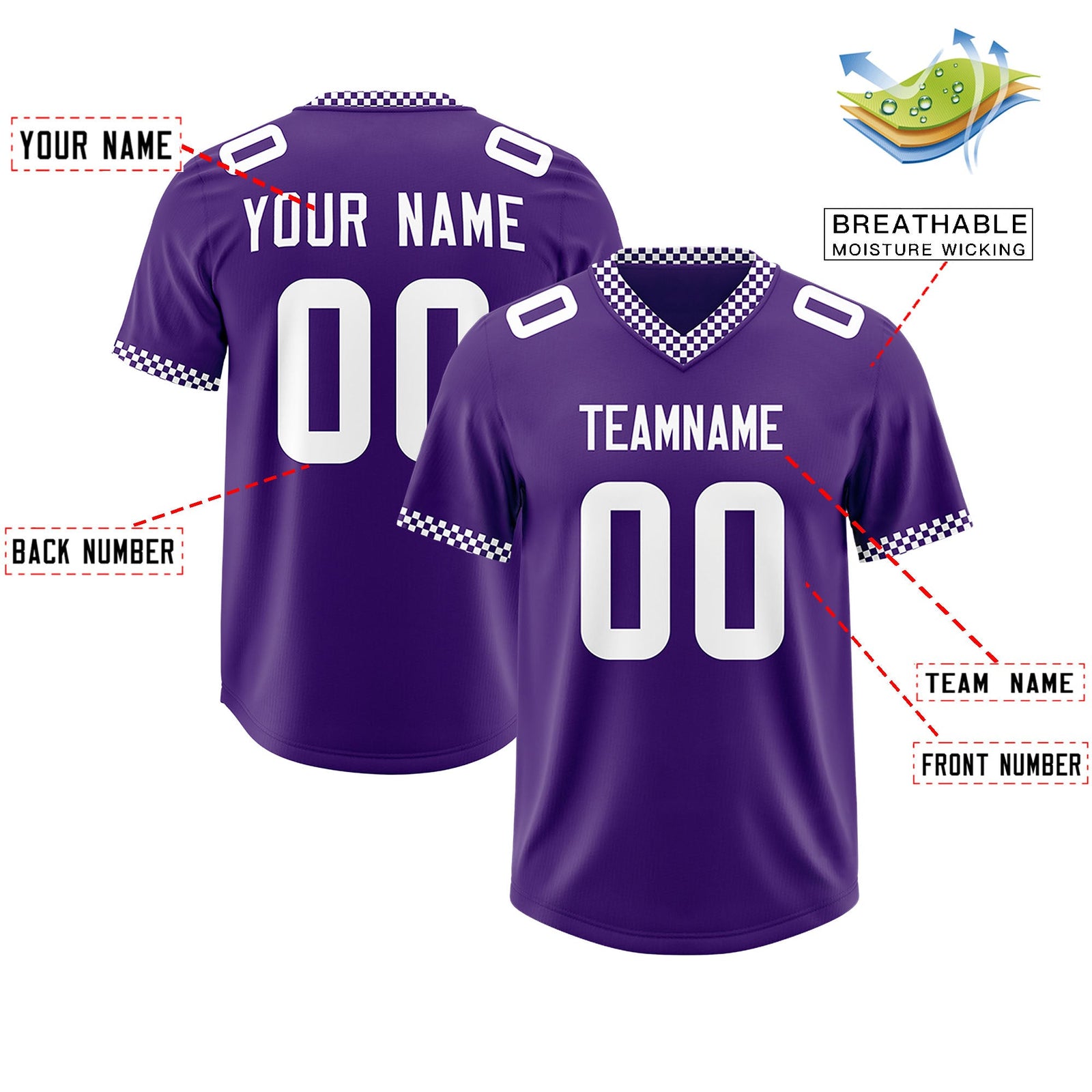 Custom Purple White Personalized Neckline Square Classic Authentic Football Jersey