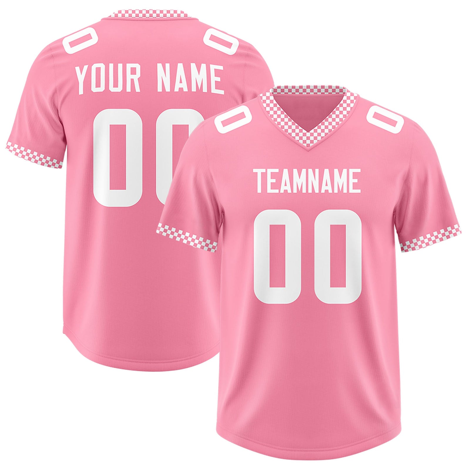 Custom Light Pink White Personalized Neckline Square Classic Authentic Football Jersey