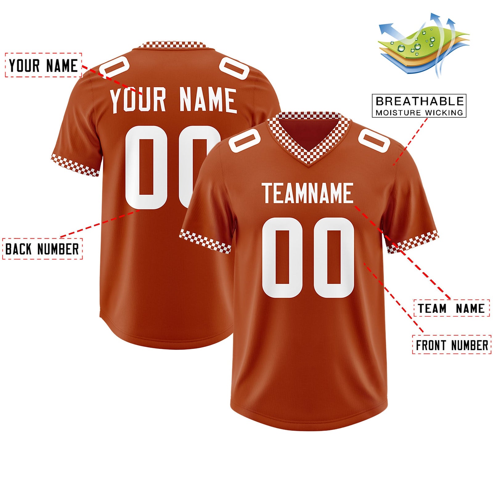 Custom Texas Orange White Personalized Neckline Square Classic Authentic Football Jersey