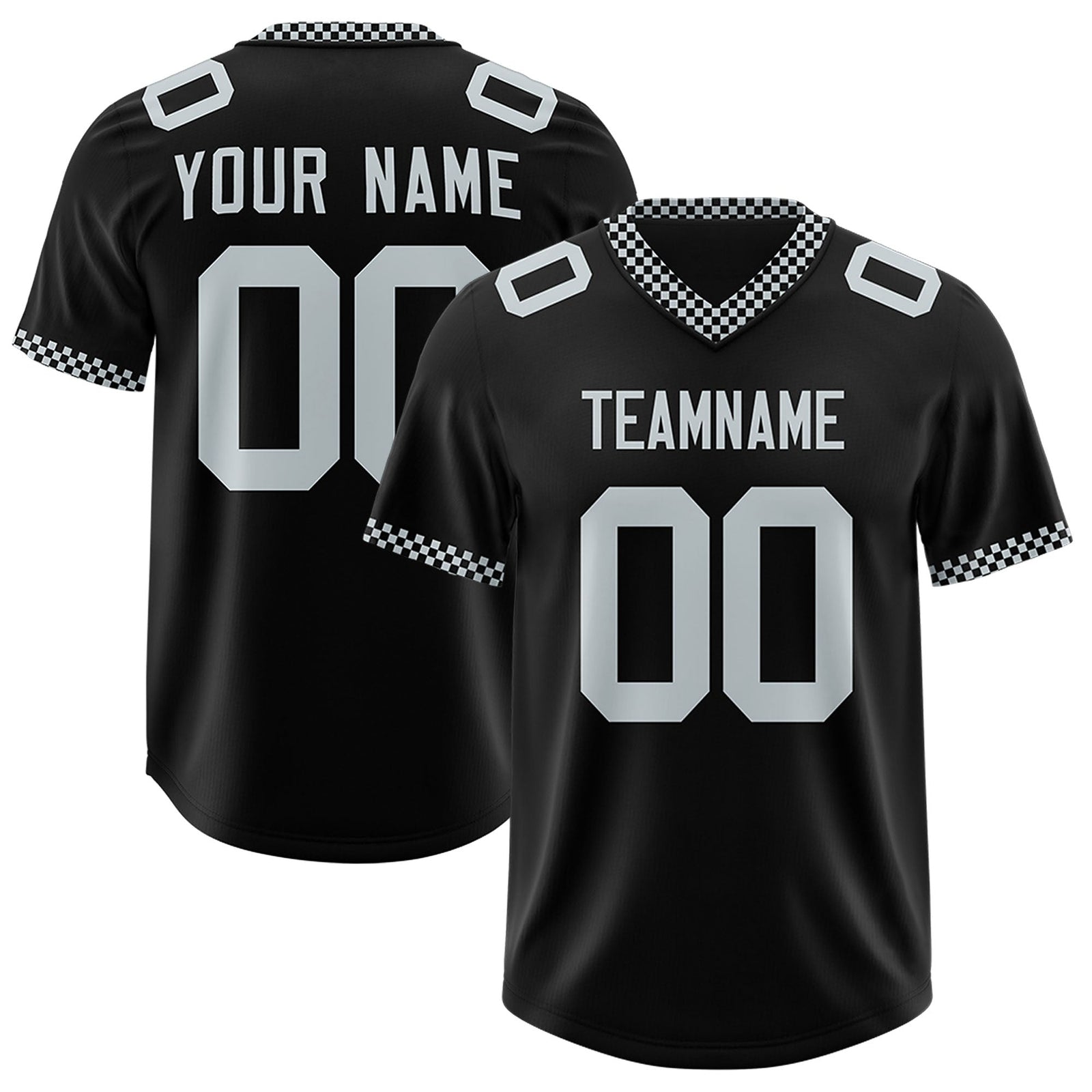 Custom Black Silver Personalized Neckline Square Classic Authentic Football Jersey