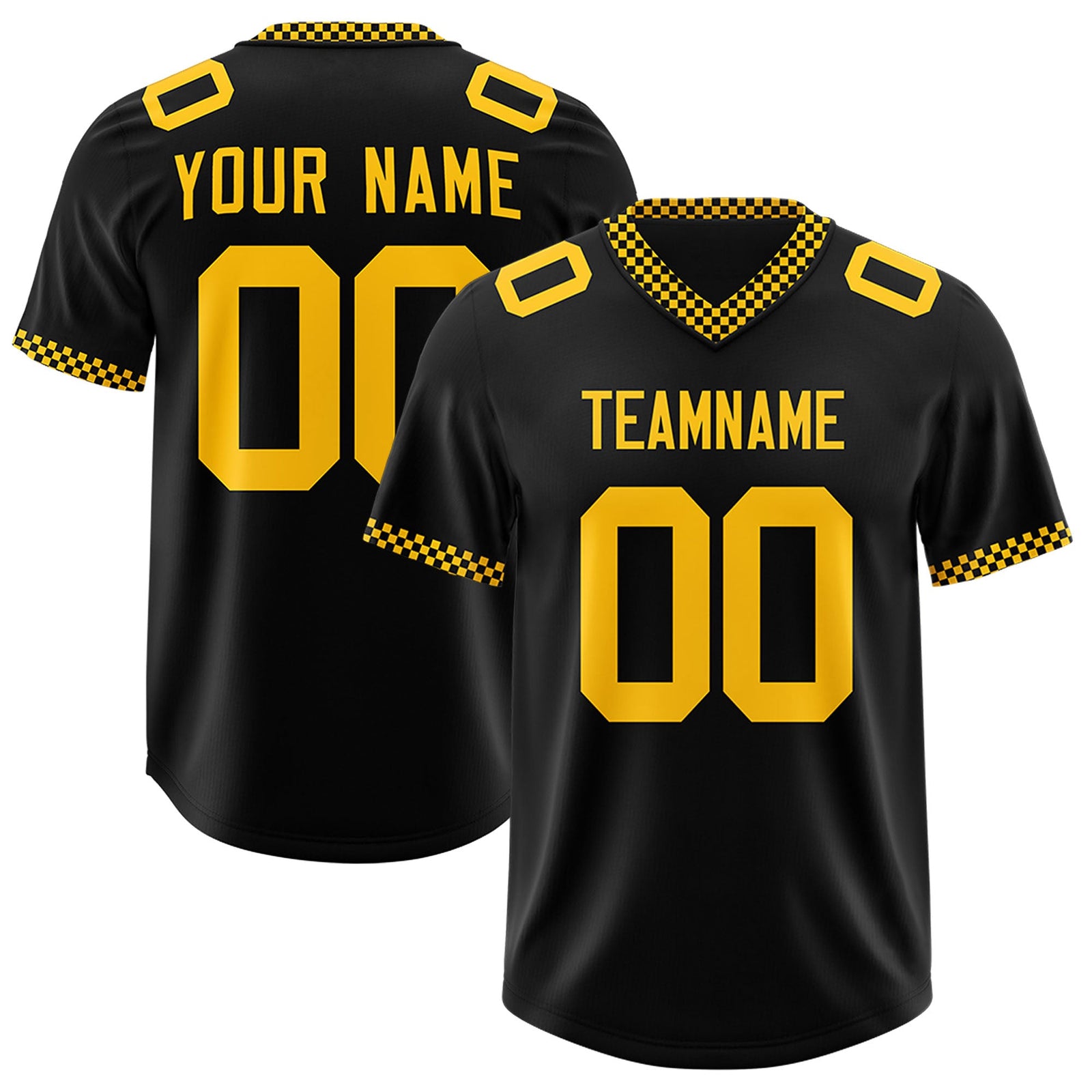 Custom Black Yellow Personalized Neckline Square Classic Authentic Football Jersey