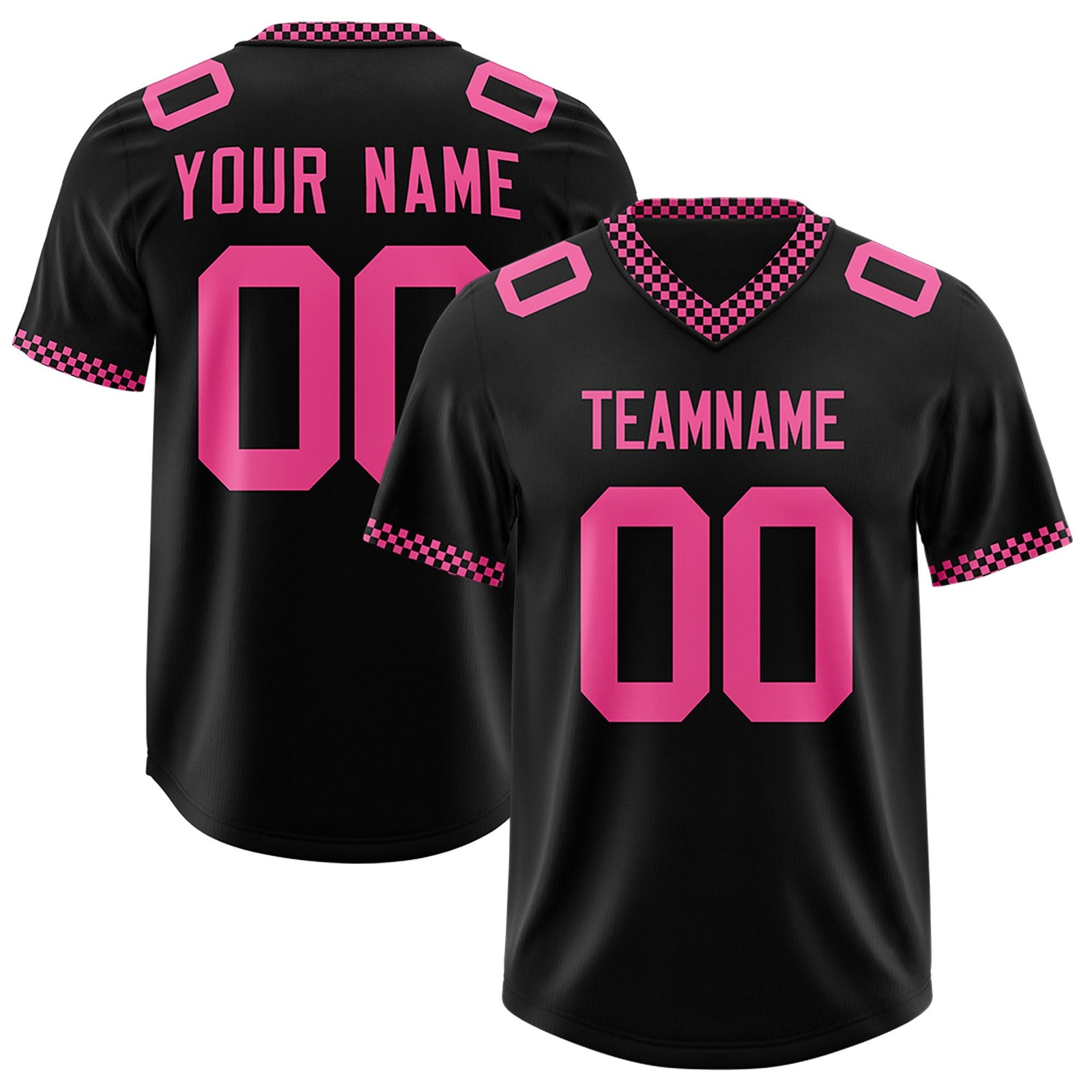 Custom Black Pink Personalized Neckline Square Classic Authentic Football Jersey