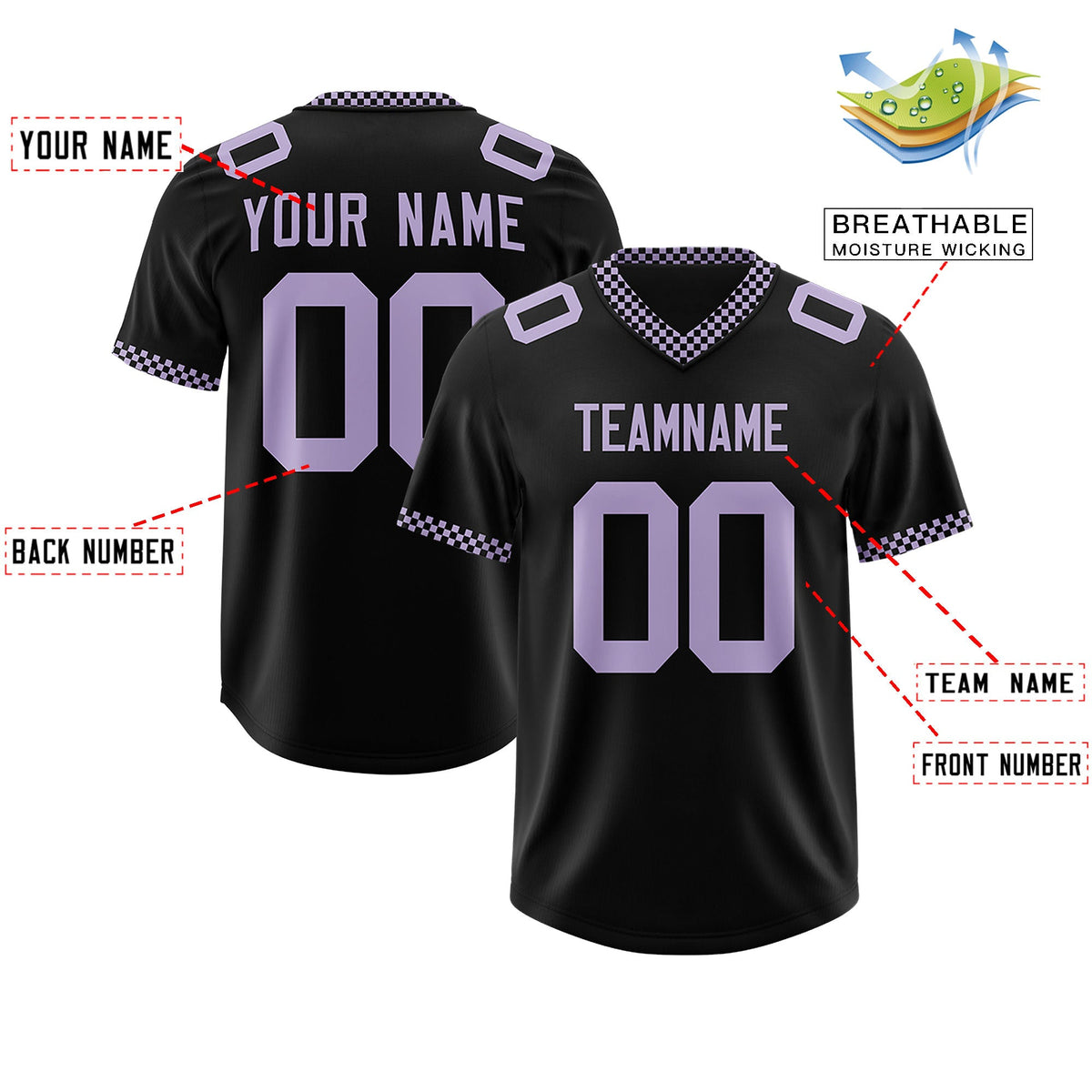 Custom Black Light Purple Personalized Neckline Square Classic Authentic Football Jersey