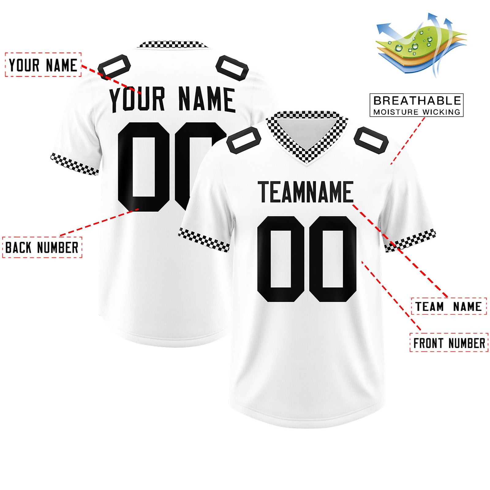Custom White Black Personalized Neckline Square Classic Authentic Football Jersey