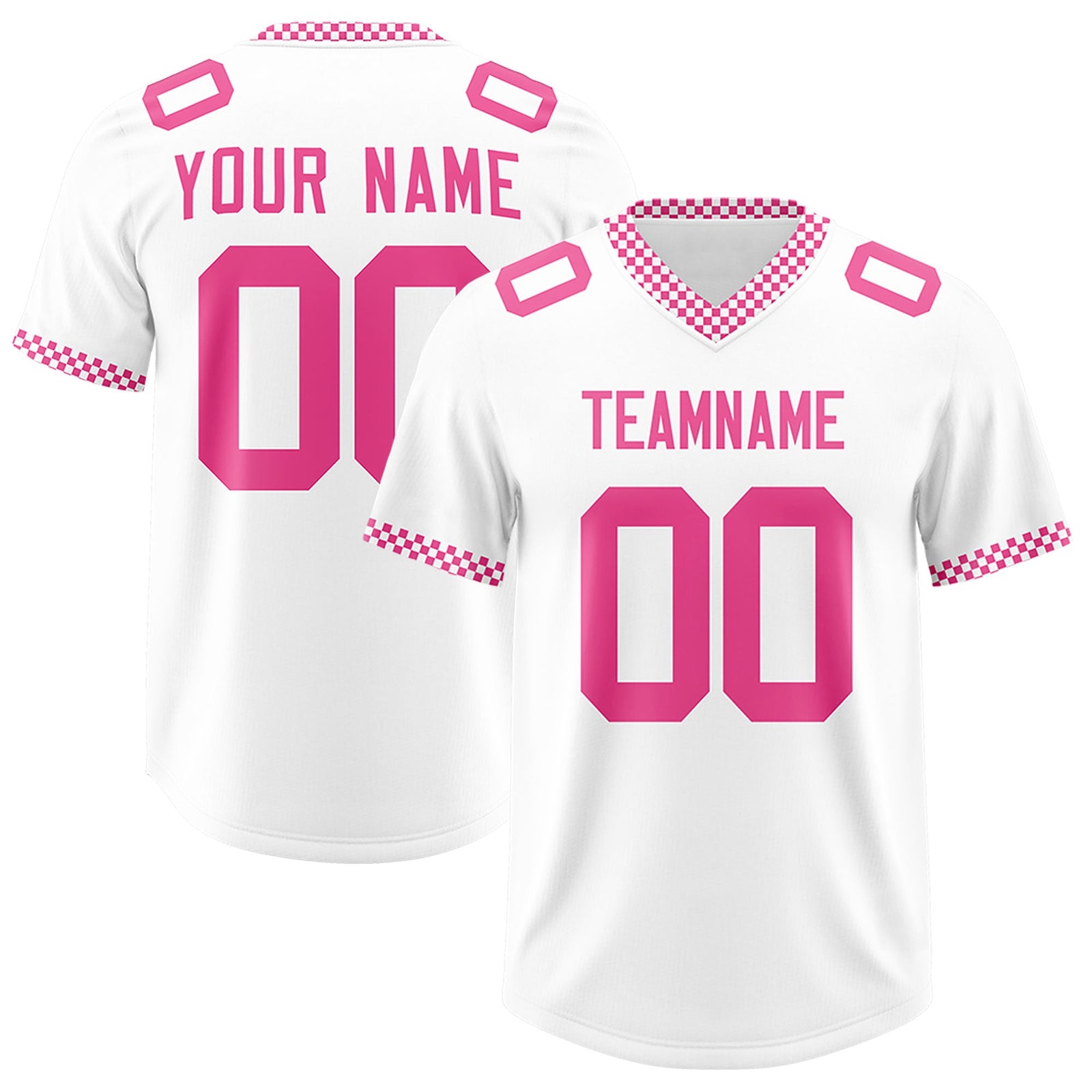 Custom White Pink Personalized Neckline Square Classic Authentic Football Jersey