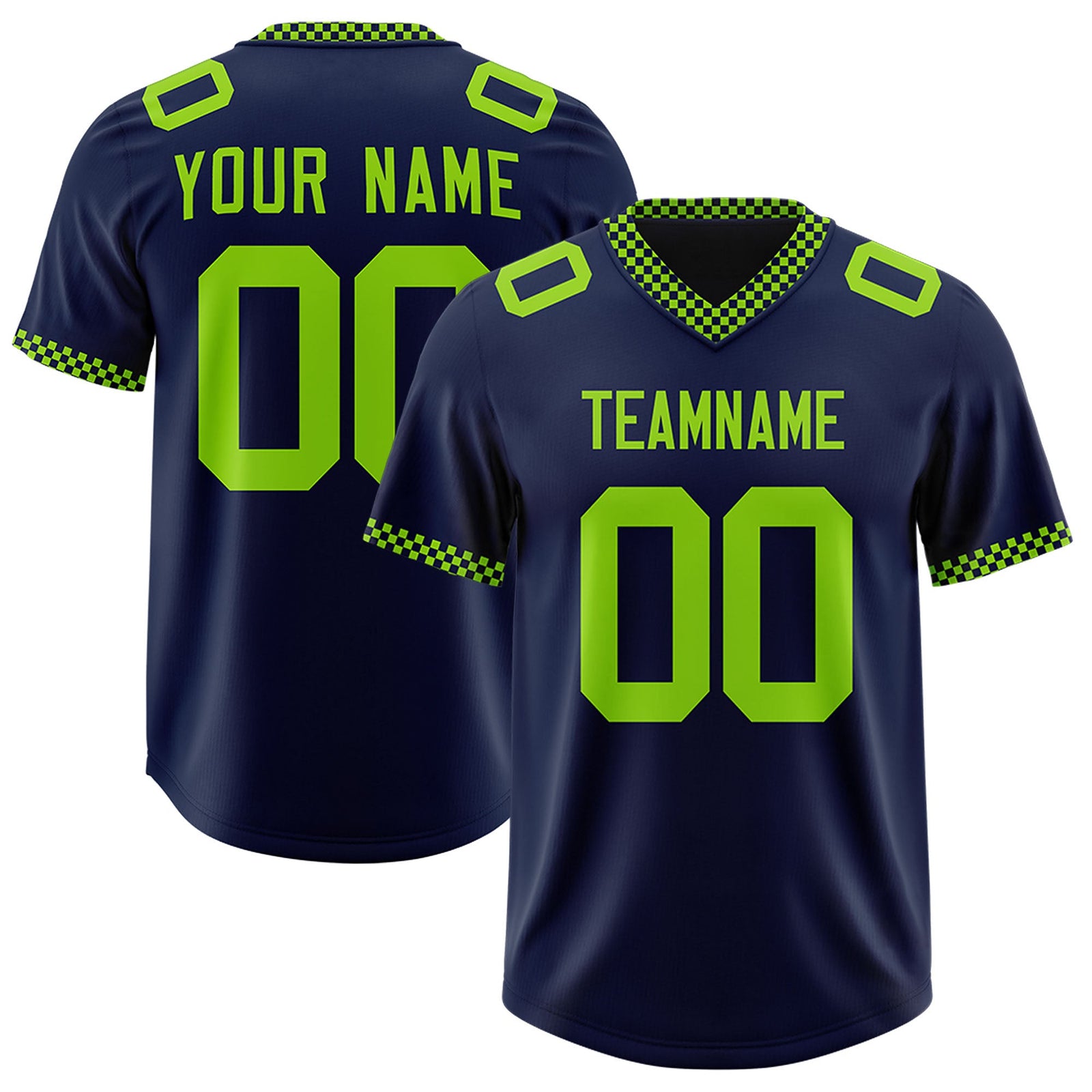 Custom Navy Neon Green Personalized Neckline Square Classic Authentic Football Jersey